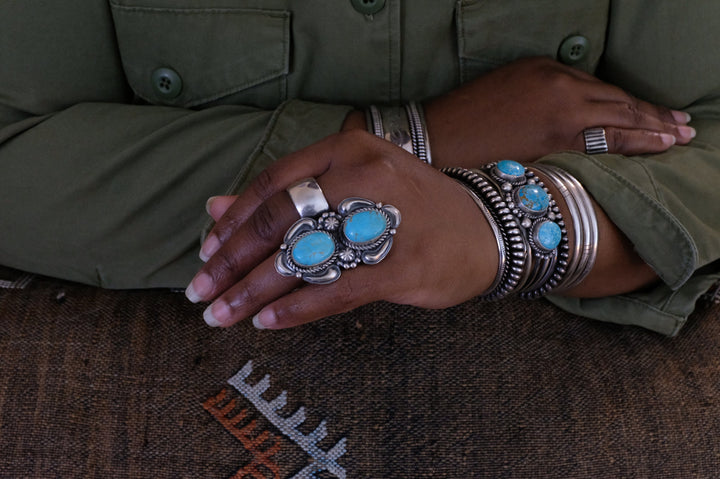 Sterling Silver Turquoise Jeff James Jr. Navajo Ring