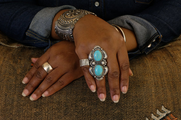 Sterling Silver Turquoise Jeff James Jr. Navajo Ring