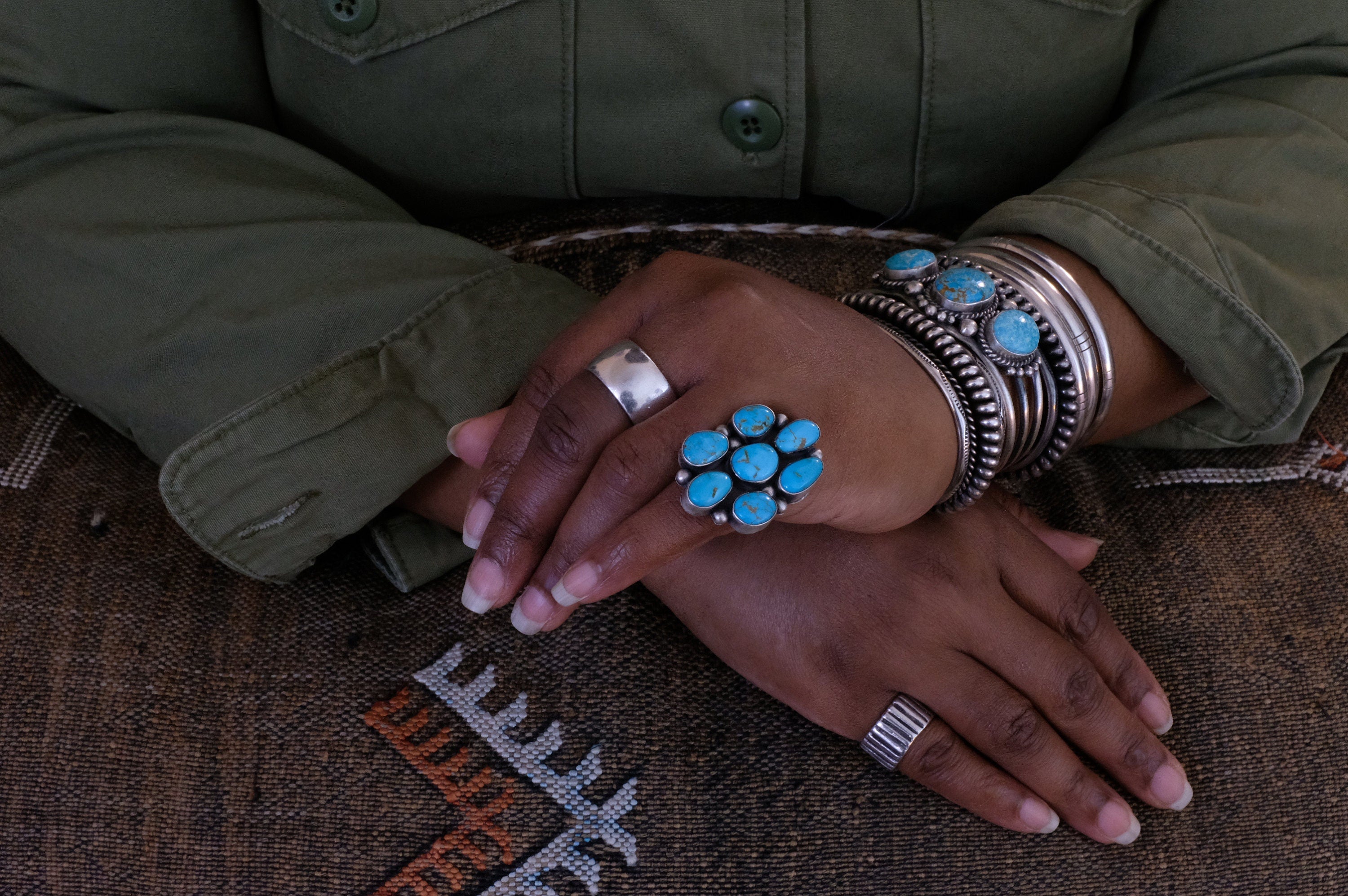 Sterling Silver Turquoise Bea Tom Navajo Ring