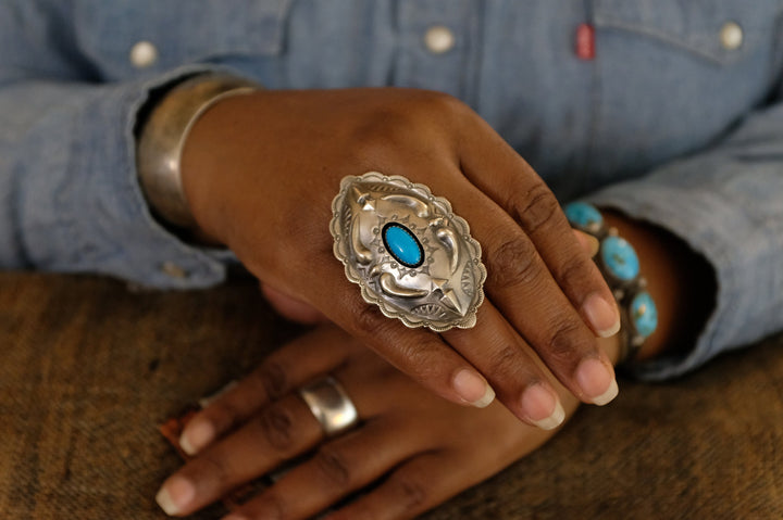 Sterling Silver Turquoise Genn Livingston Navajo Ring