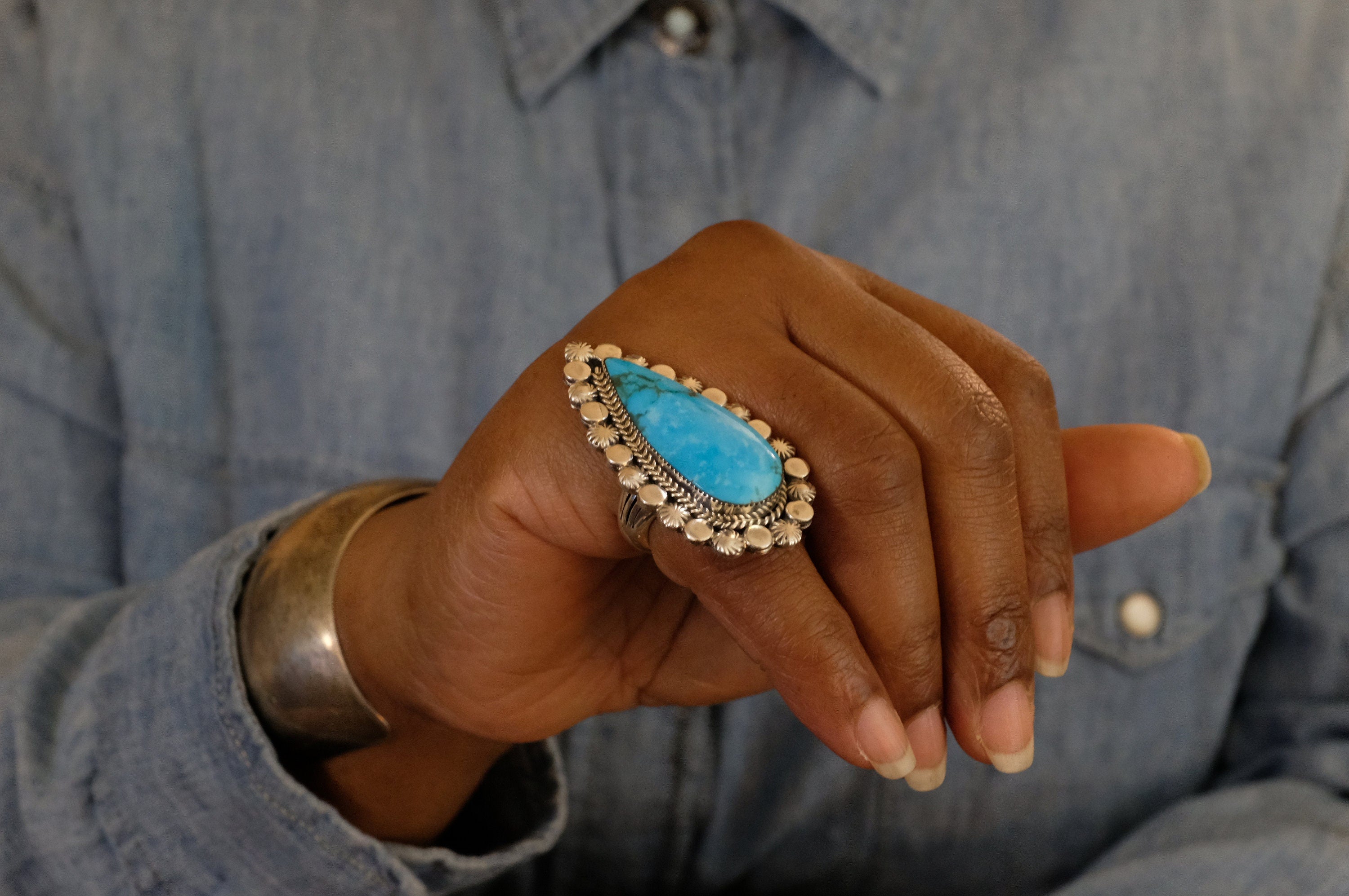 Sterling Silver Turquoise Greg Yazzie Navajo Ring