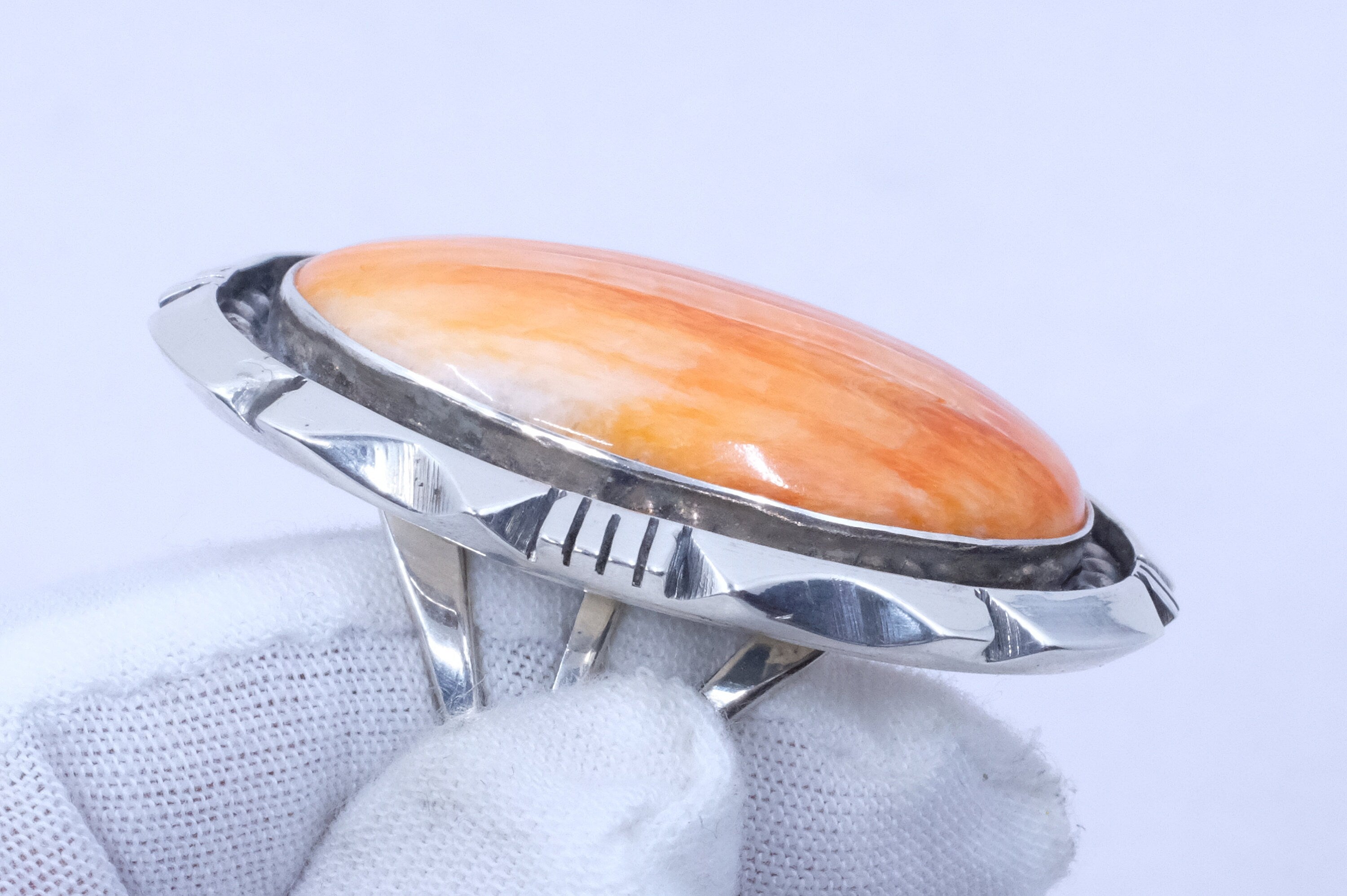 Sterling Silver Orange Spiny Oyster Eddie Secatero Navajo Ring