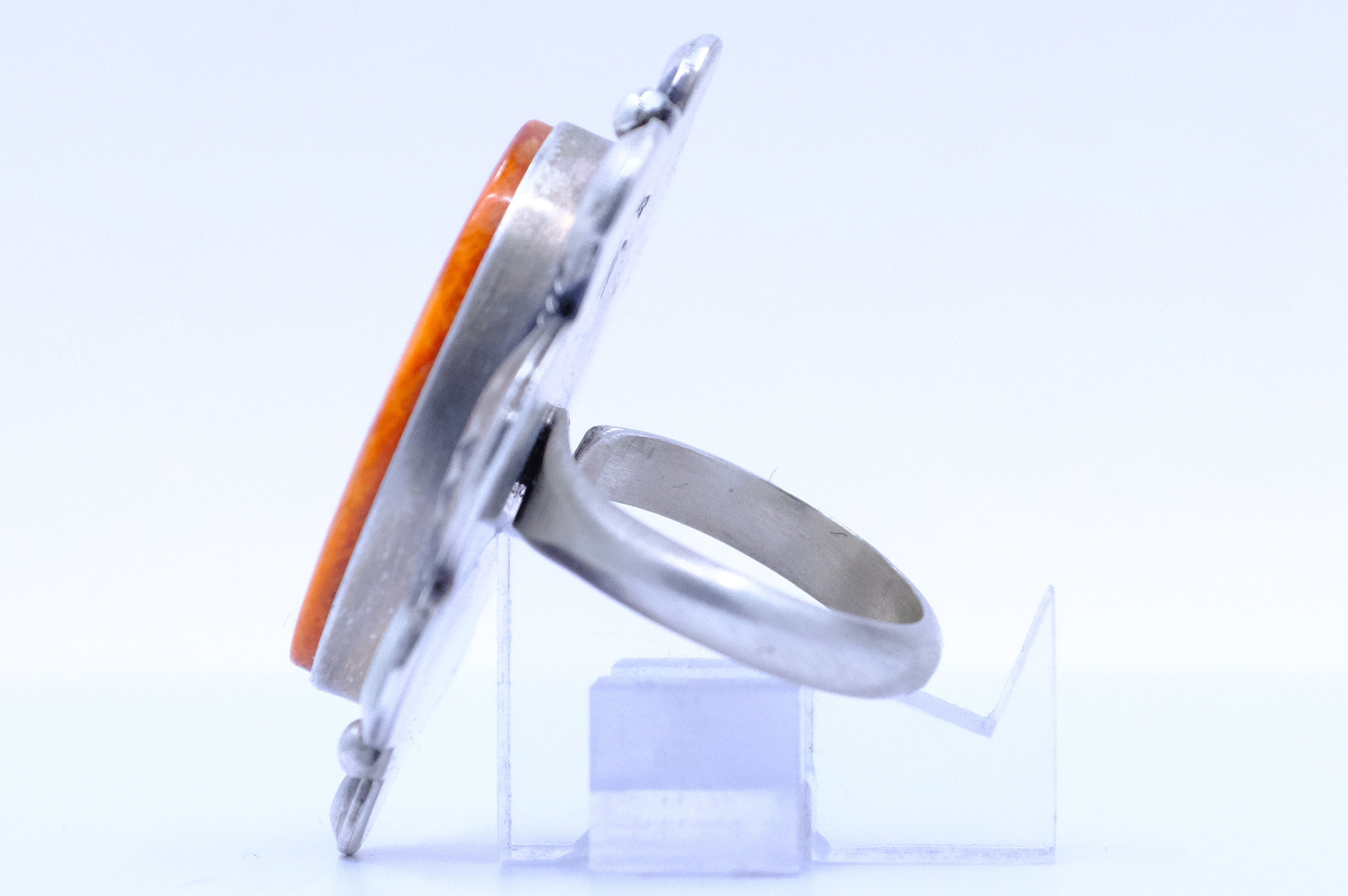 Sterling Silver Orange Spiny Oyster Juanita Long Navajo Ring