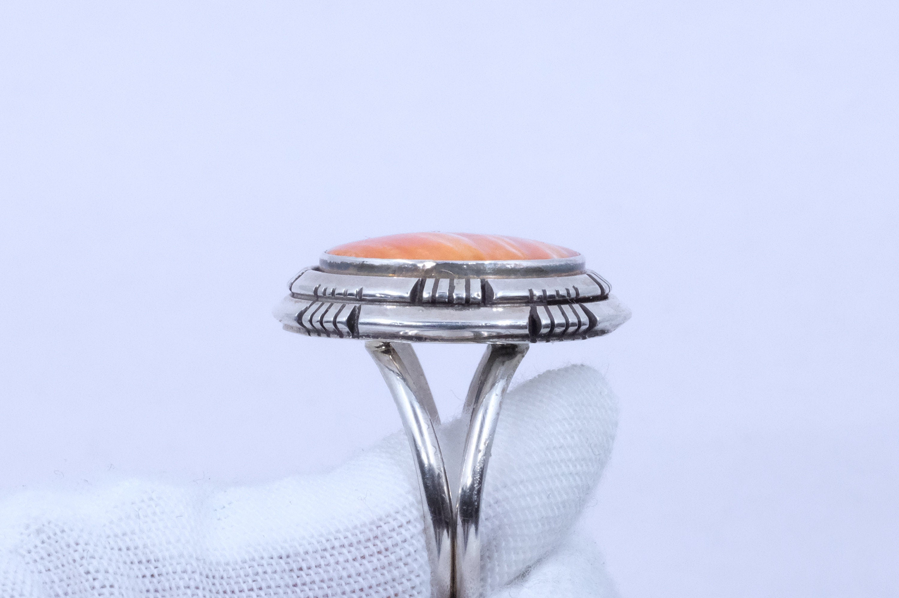 Sterling Silver Orange Spiny Oyster David Skeets Navajo Ring