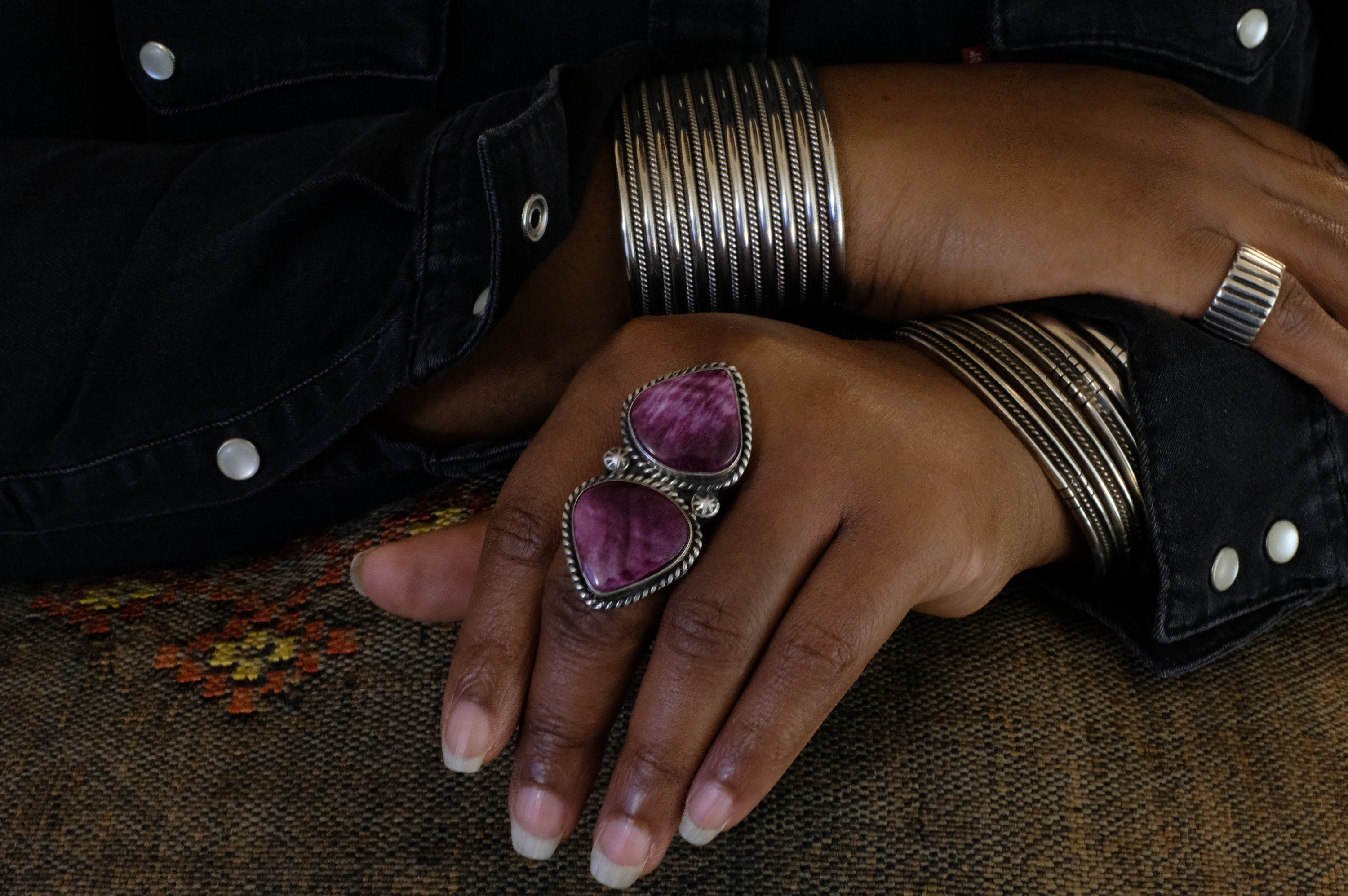 Sterling Silver Purple Spiny Oyster Augustine Largo Navajo Ring