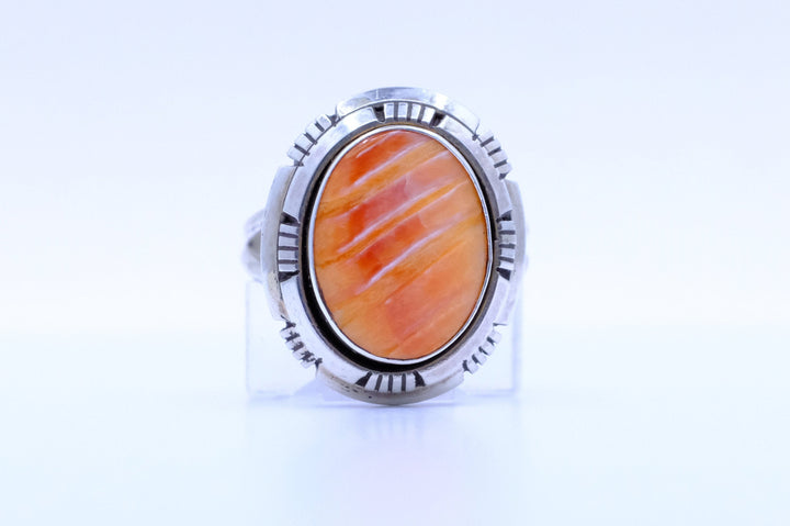 Sterling Silver Orange Spiny Oyster David Skeets Navajo Ring