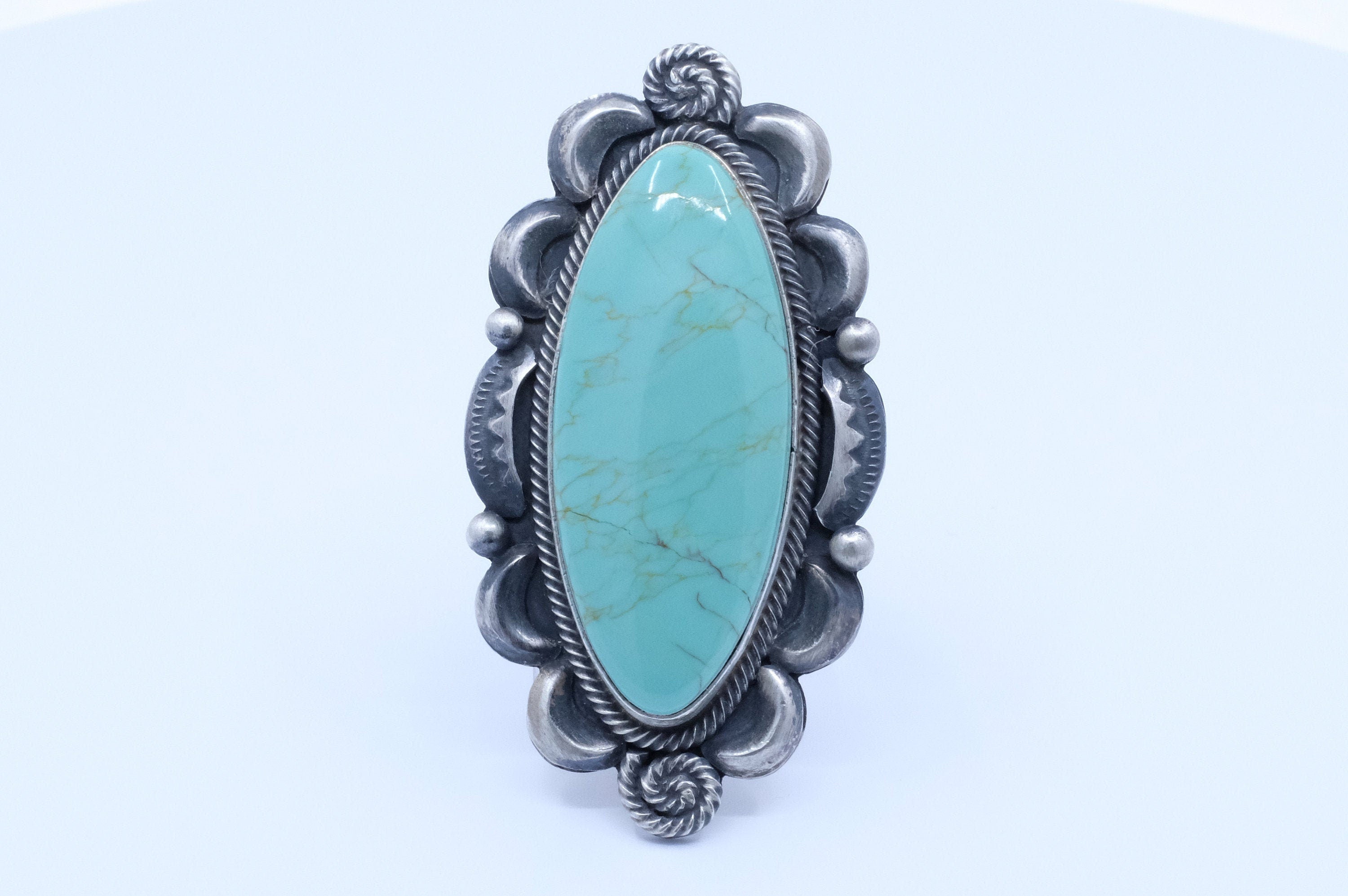 Sterling Silver Kingman Turquoise Juanita Long Navajo Ring