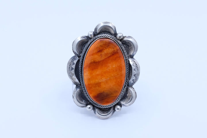 Sterling Silver Orange Spiny Oyster Juanita Long Navajo Ring