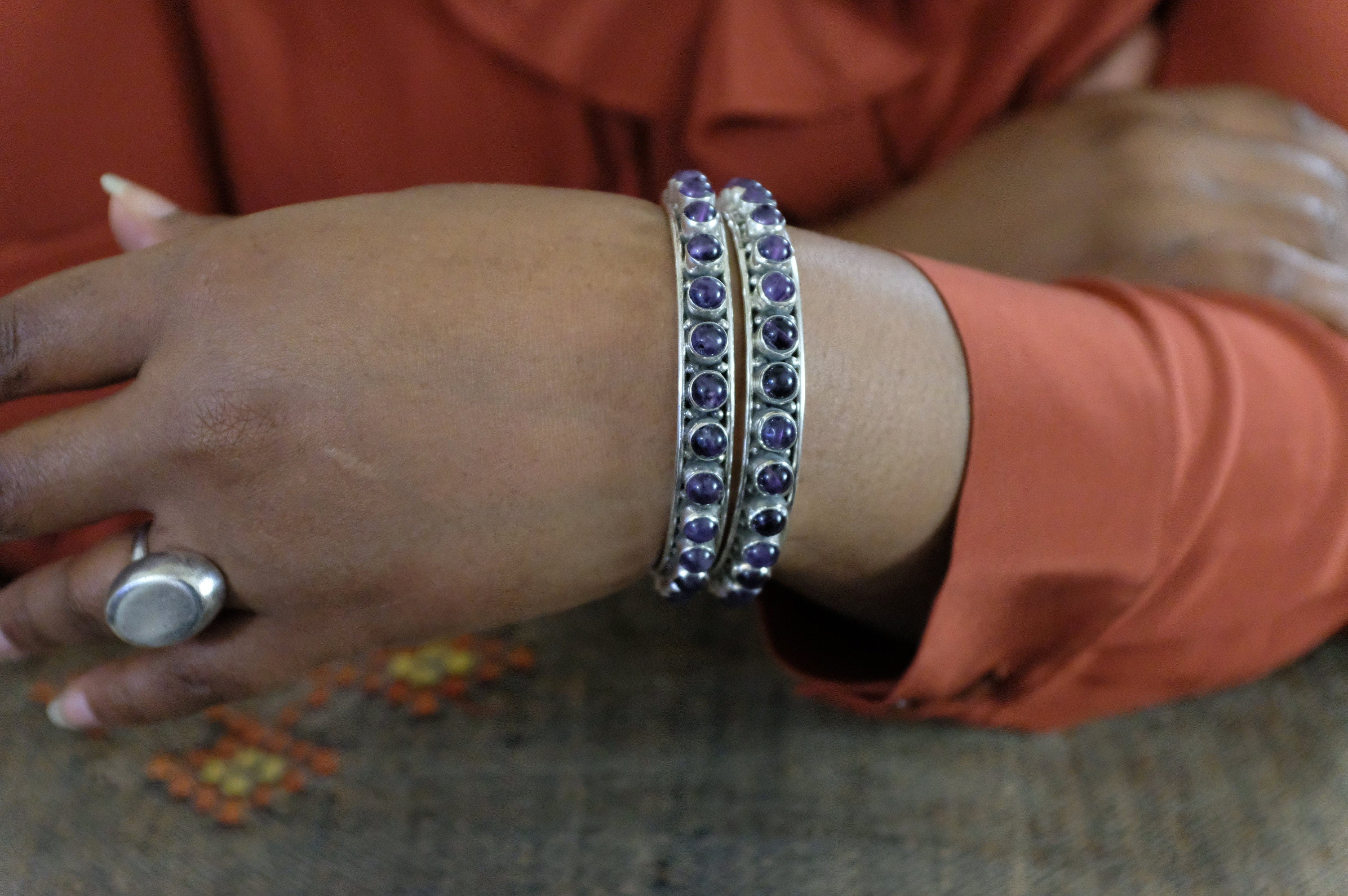 Fine Sterling Silver Amethyst Bangles