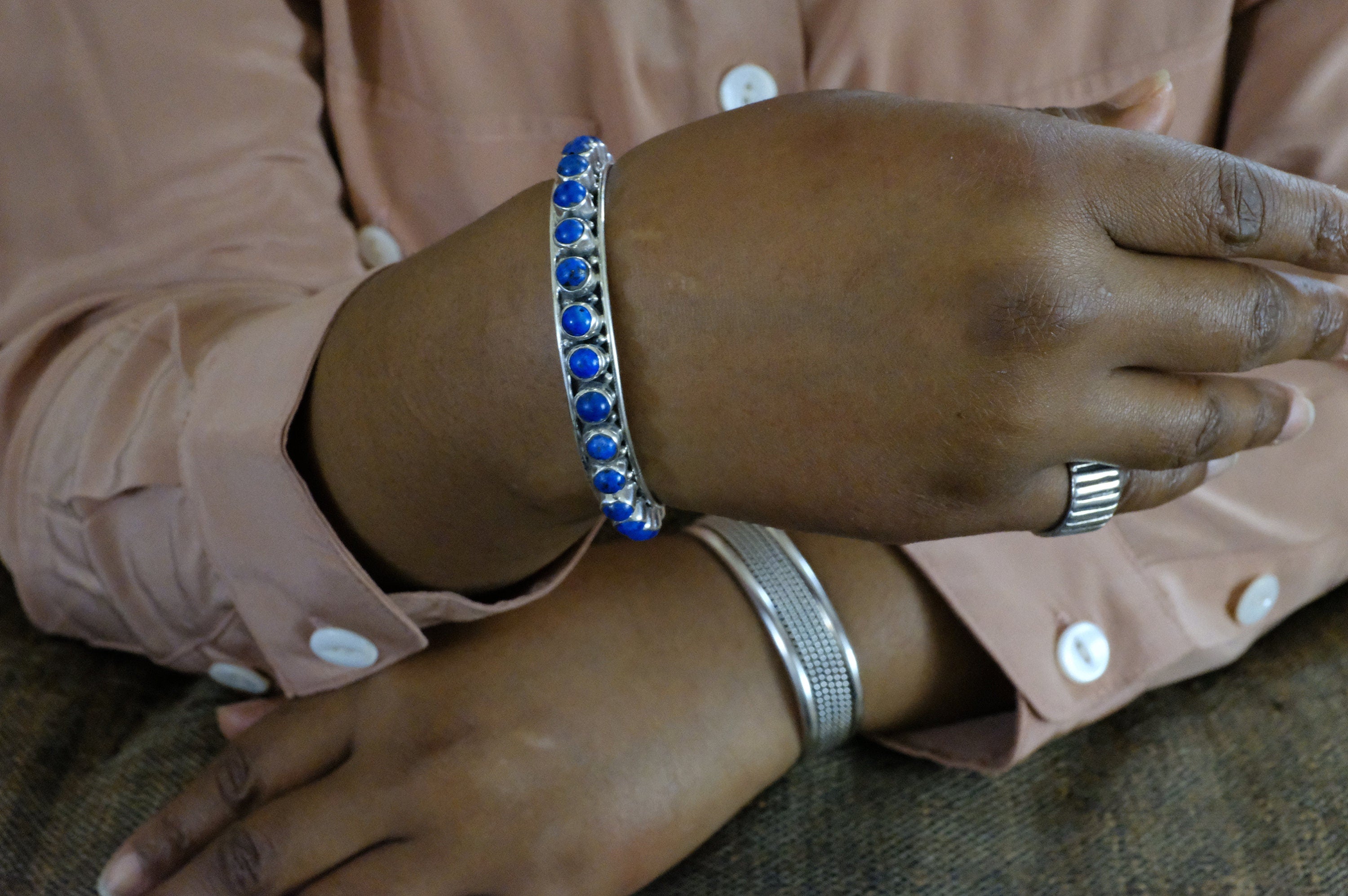 Sterling Silver Lapis Lazuli Bangles