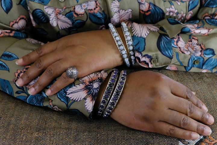 Sterling Silver Moonstone Bangles