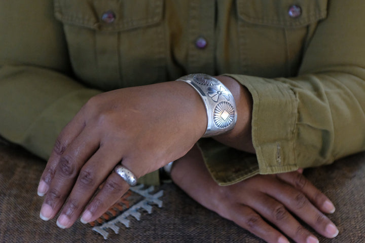 Sterling Silver Michael Tahe Navajo Cuff Bracelet