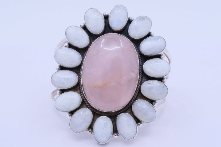 Sterling Silver Rose Quartz & Moonstone Cuff Bracelet