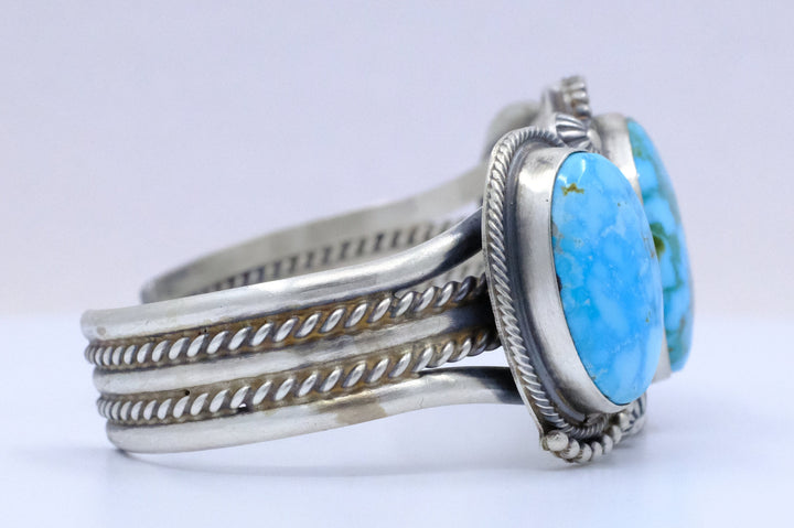 Sterling Silver Kingman Turquoise Kathleen Chavez Navajo Cuff Bracelet