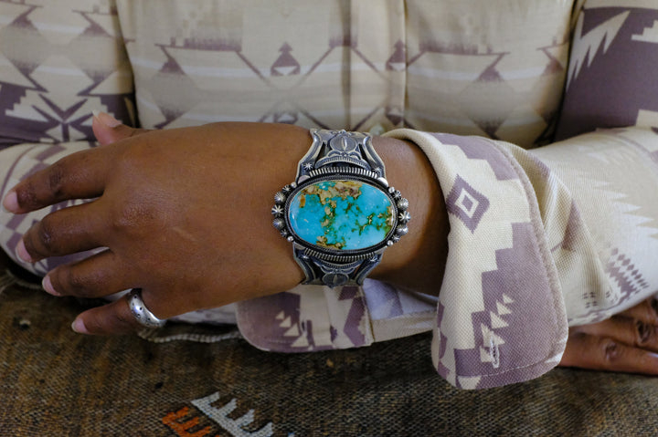 Sterling Silver Royston Turquoise Aaron Toadlena Navajo Cuff Bracelet