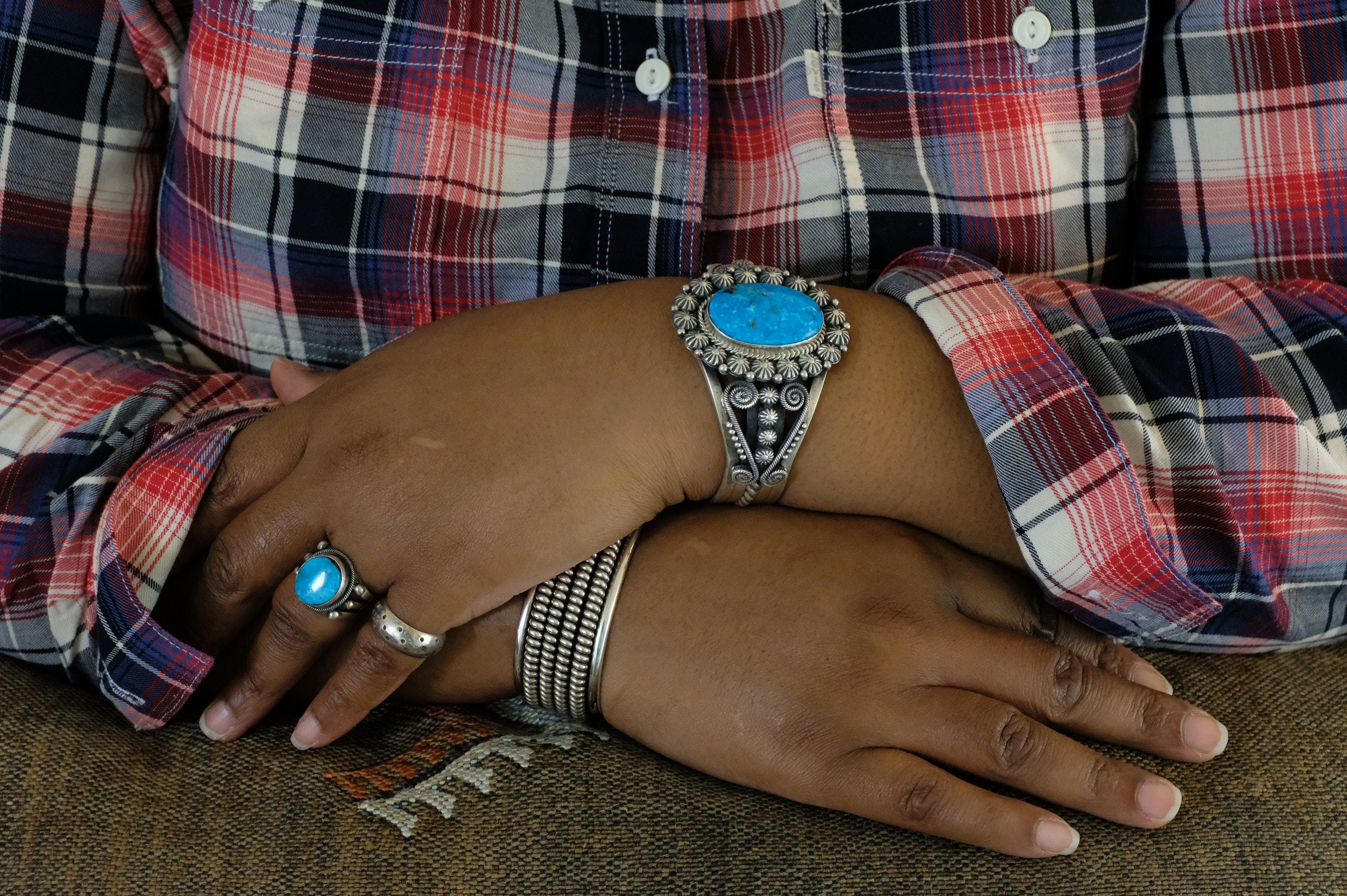 Sterling Silver Kingman Turquoise Michael & Rose Calladitto Navajo Cuff Bracelet