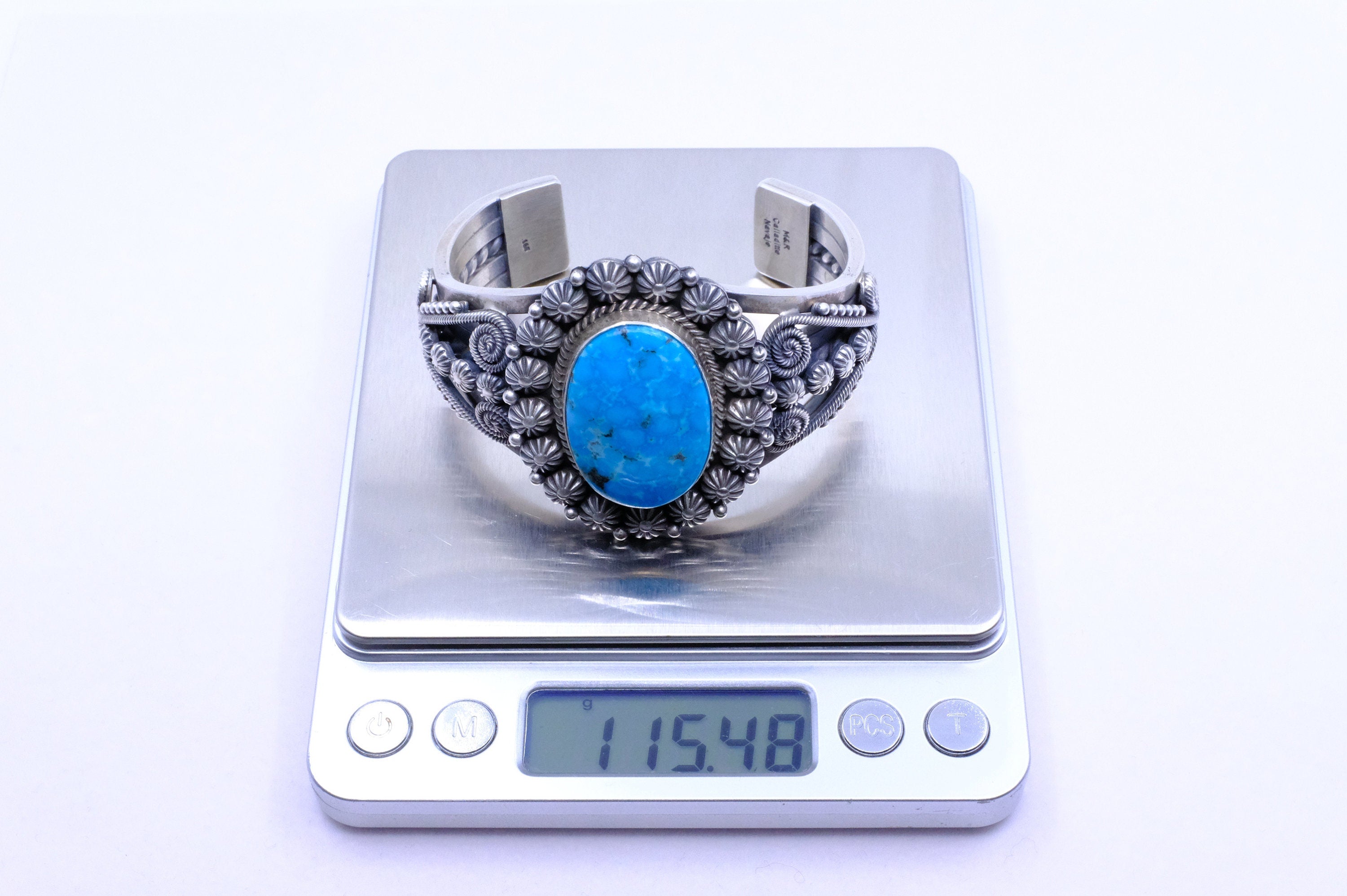 Sterling Silver Kingman Turquoise Michael & Rose Calladitto Navajo Cuff Bracelet