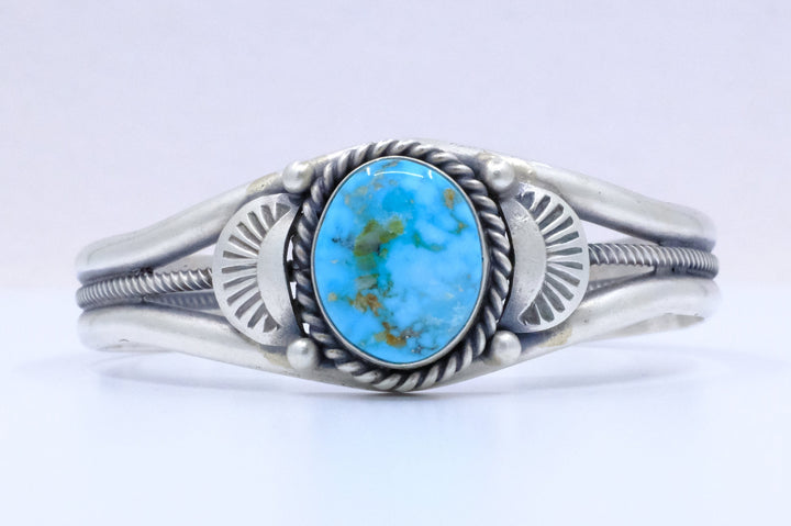 Sterling Silver Kingman Turquoise Navajo Paul Livingston Cuff Bracelet