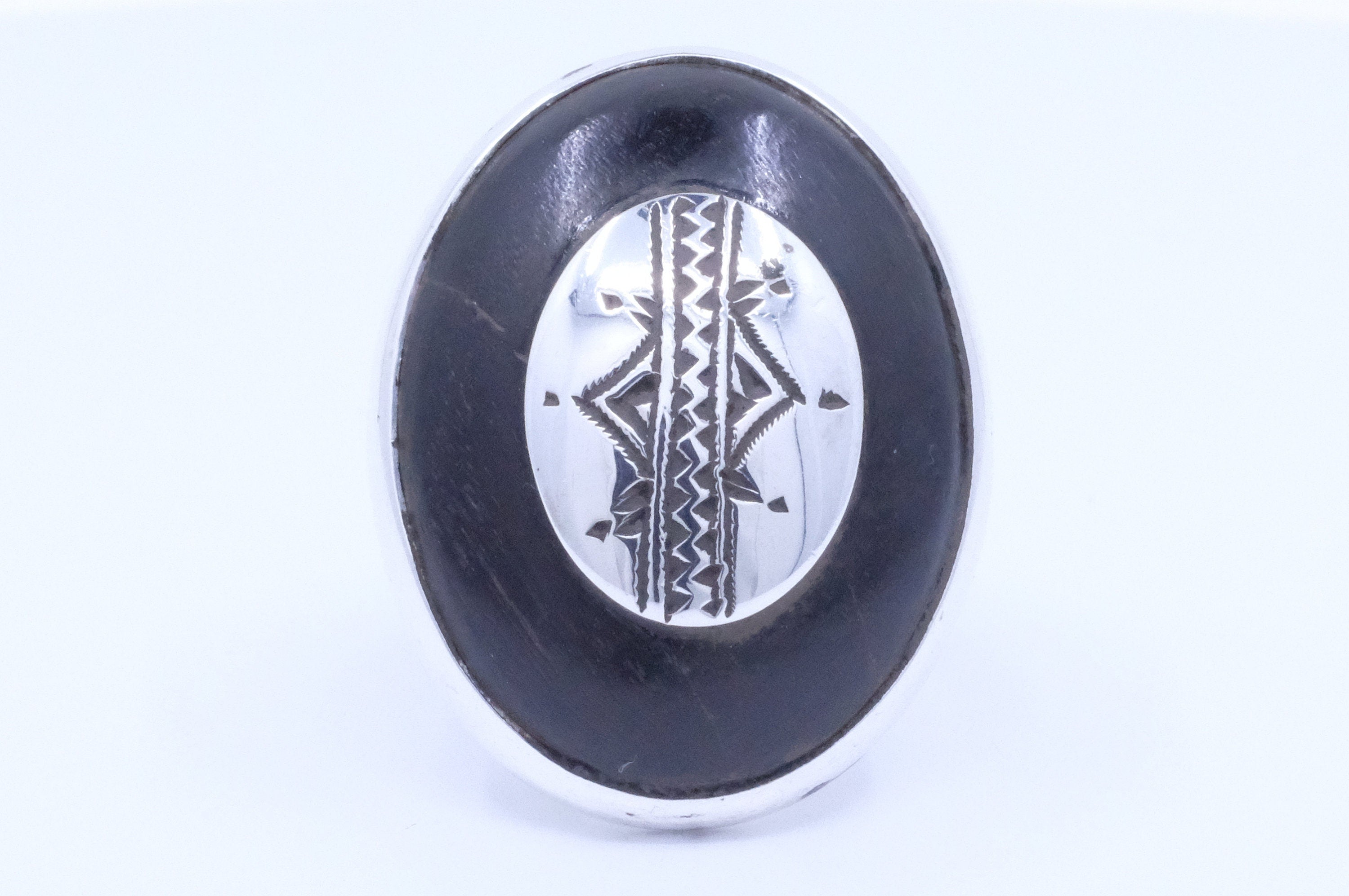 Fine Silver and Ebony Etched Tuareg Ring