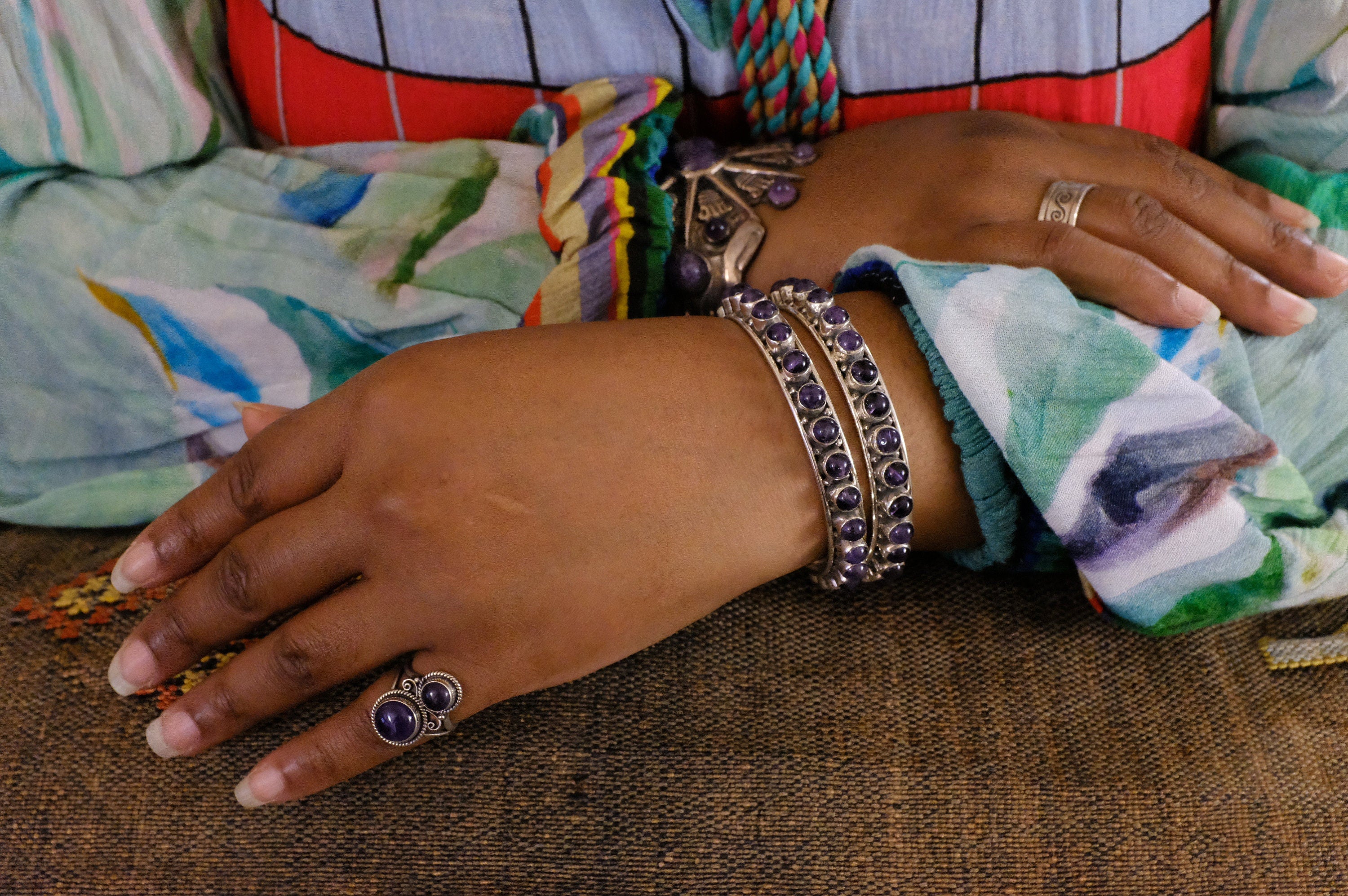 Fine Sterling Silver Amethyst Bangles