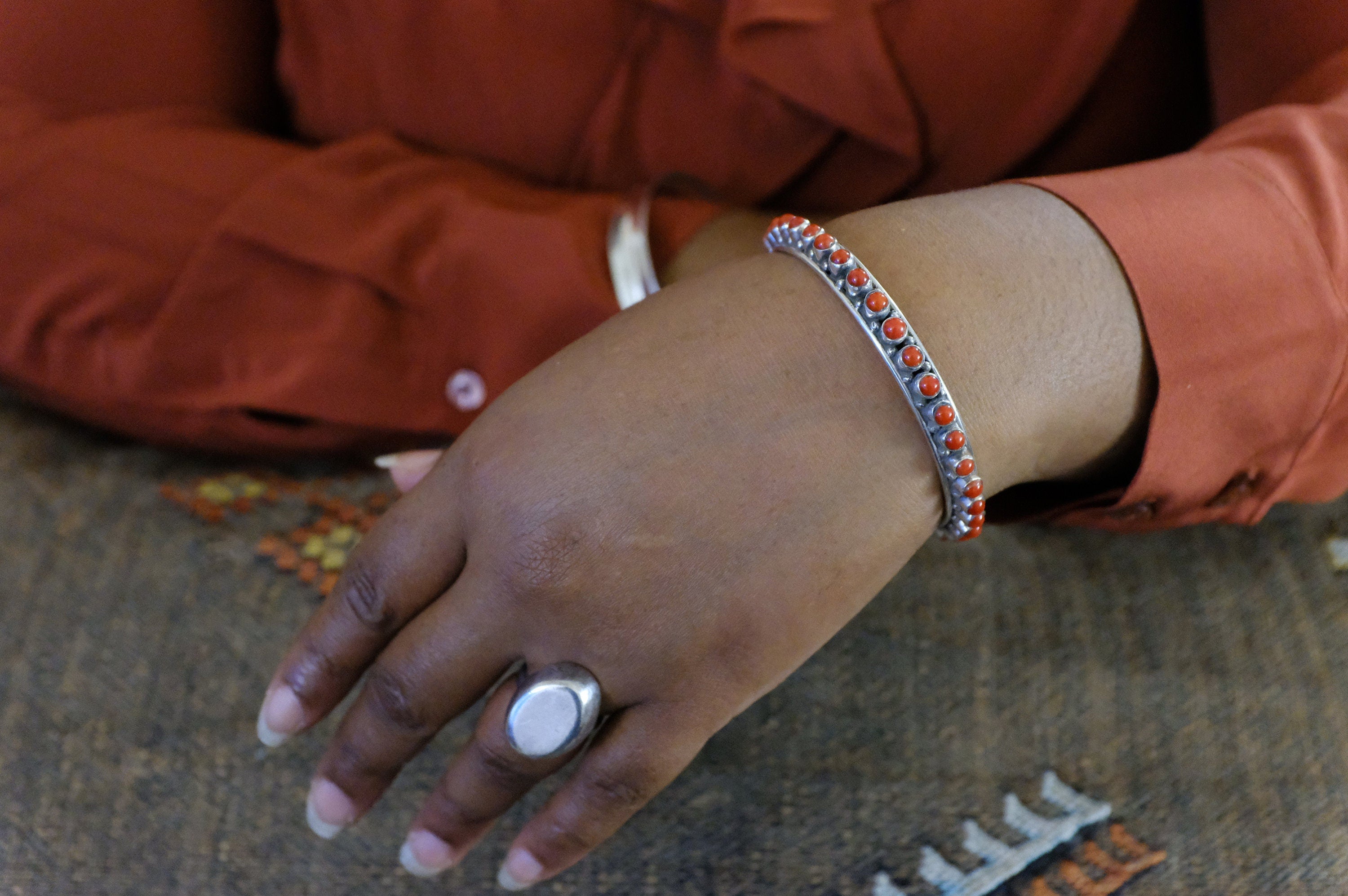 Sterling Silver Mediterranean Coral Bangles