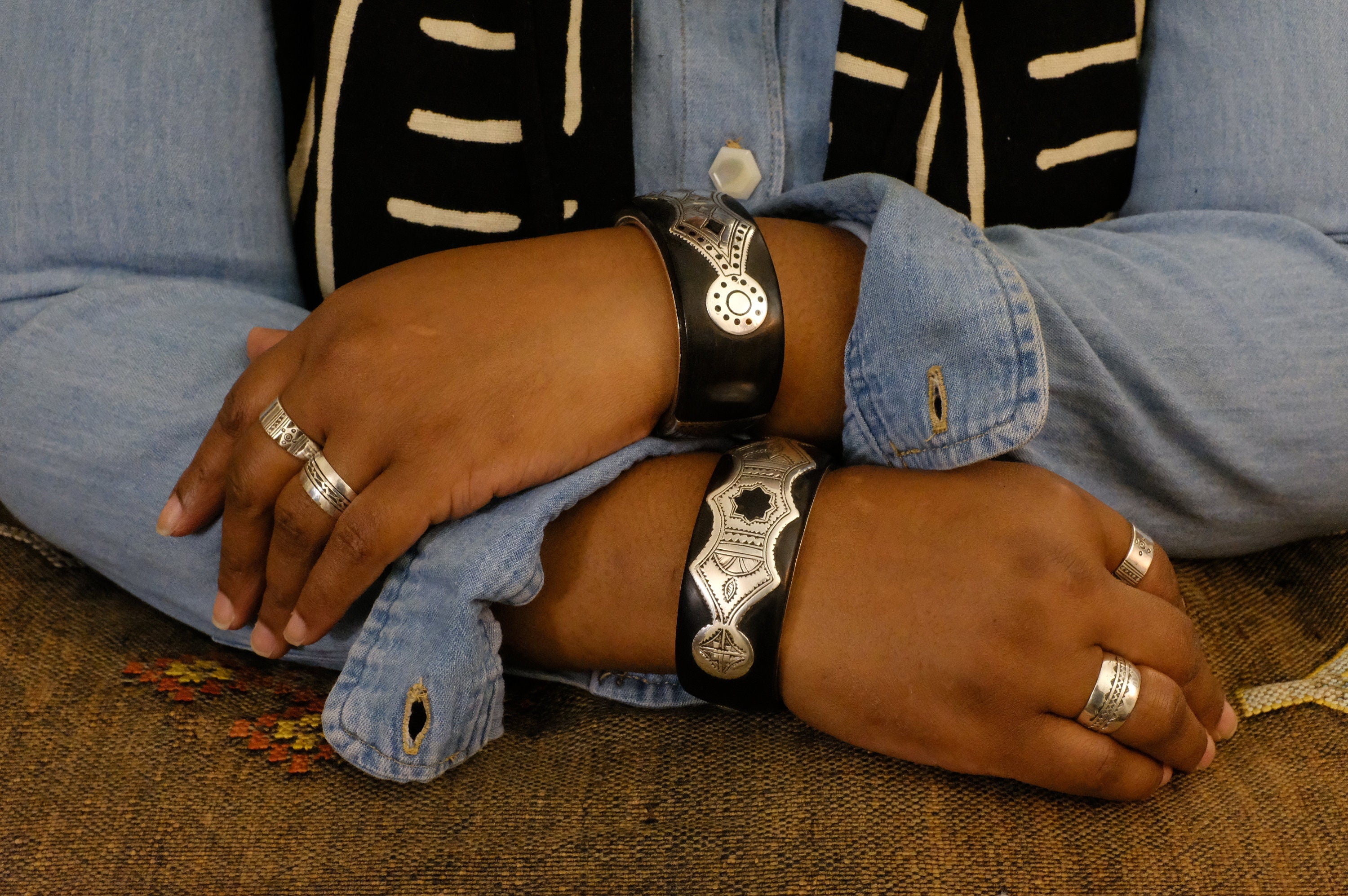 Fine Silver and Ebony Elhadji Koumama Tuareg African Cuff Bracelet