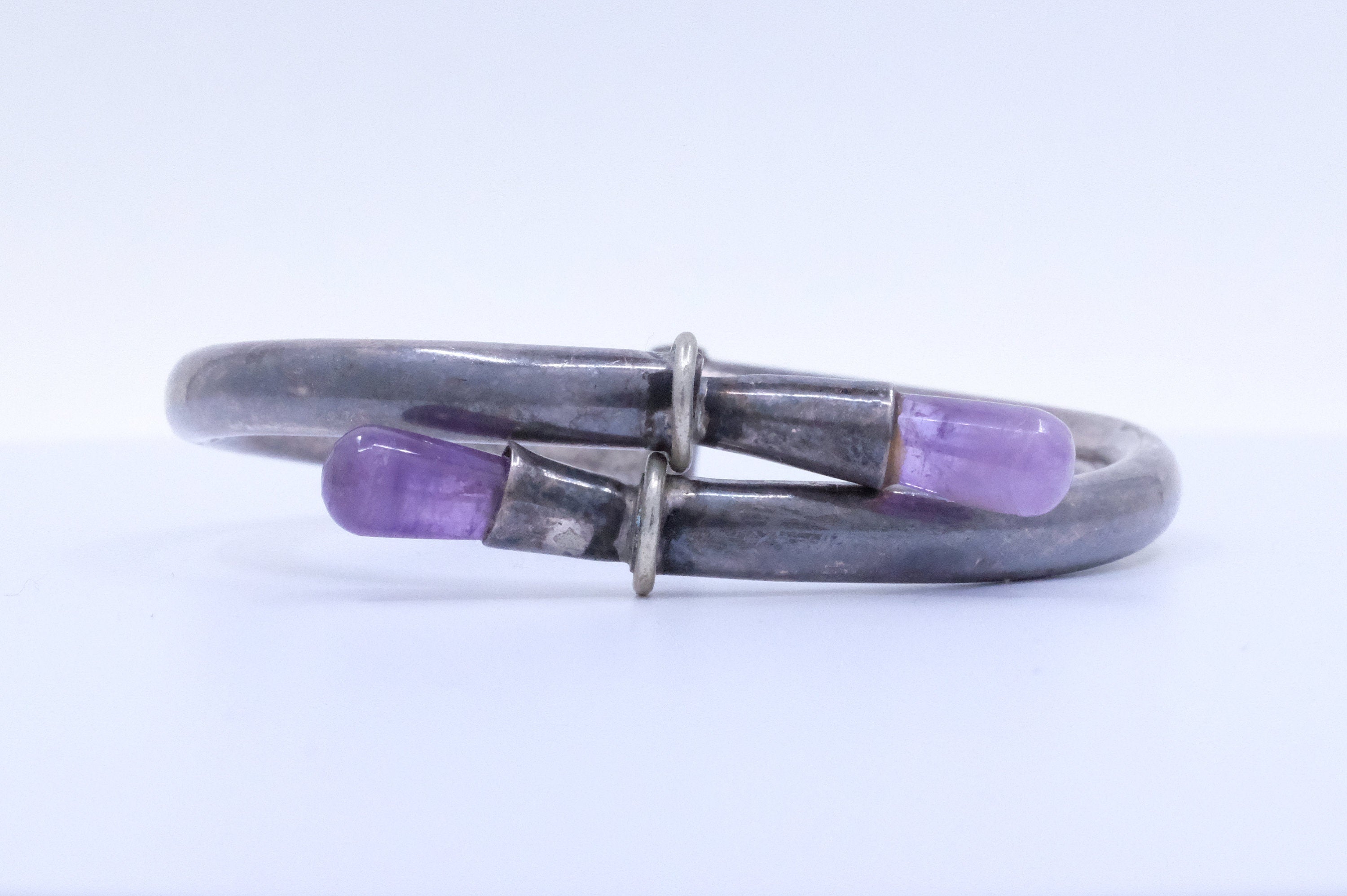 Sterling Silver Amethyst Hinged Bangle Bracelet