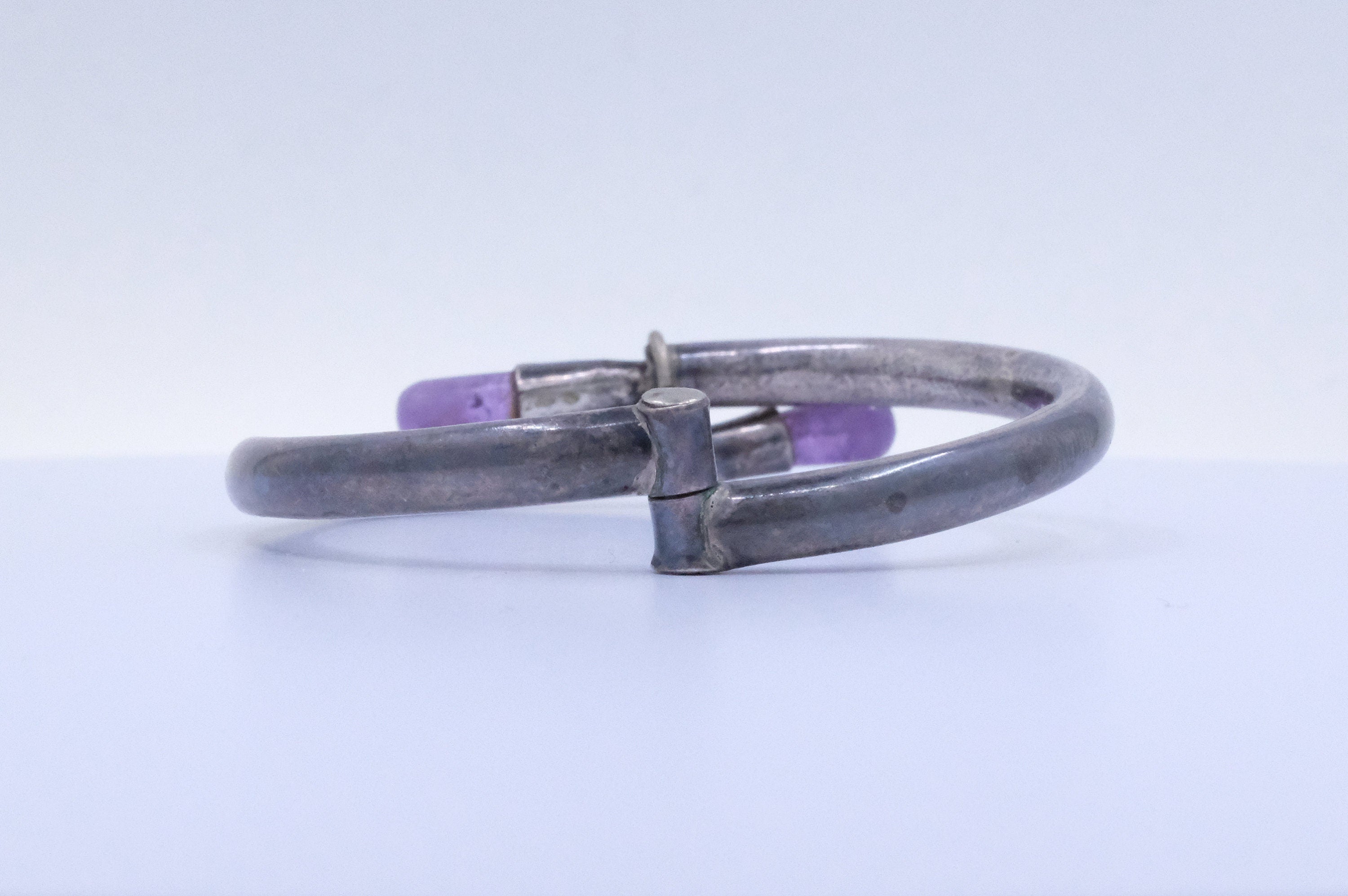 Sterling Silver Amethyst Hinged Bangle Bracelet