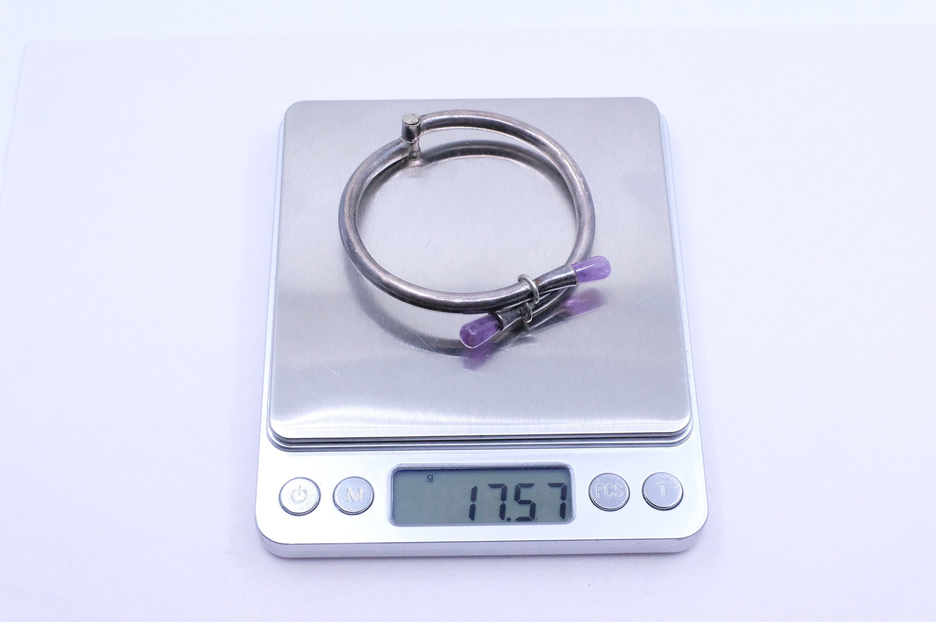 Sterling Silver Amethyst Hinged Bangle Bracelet