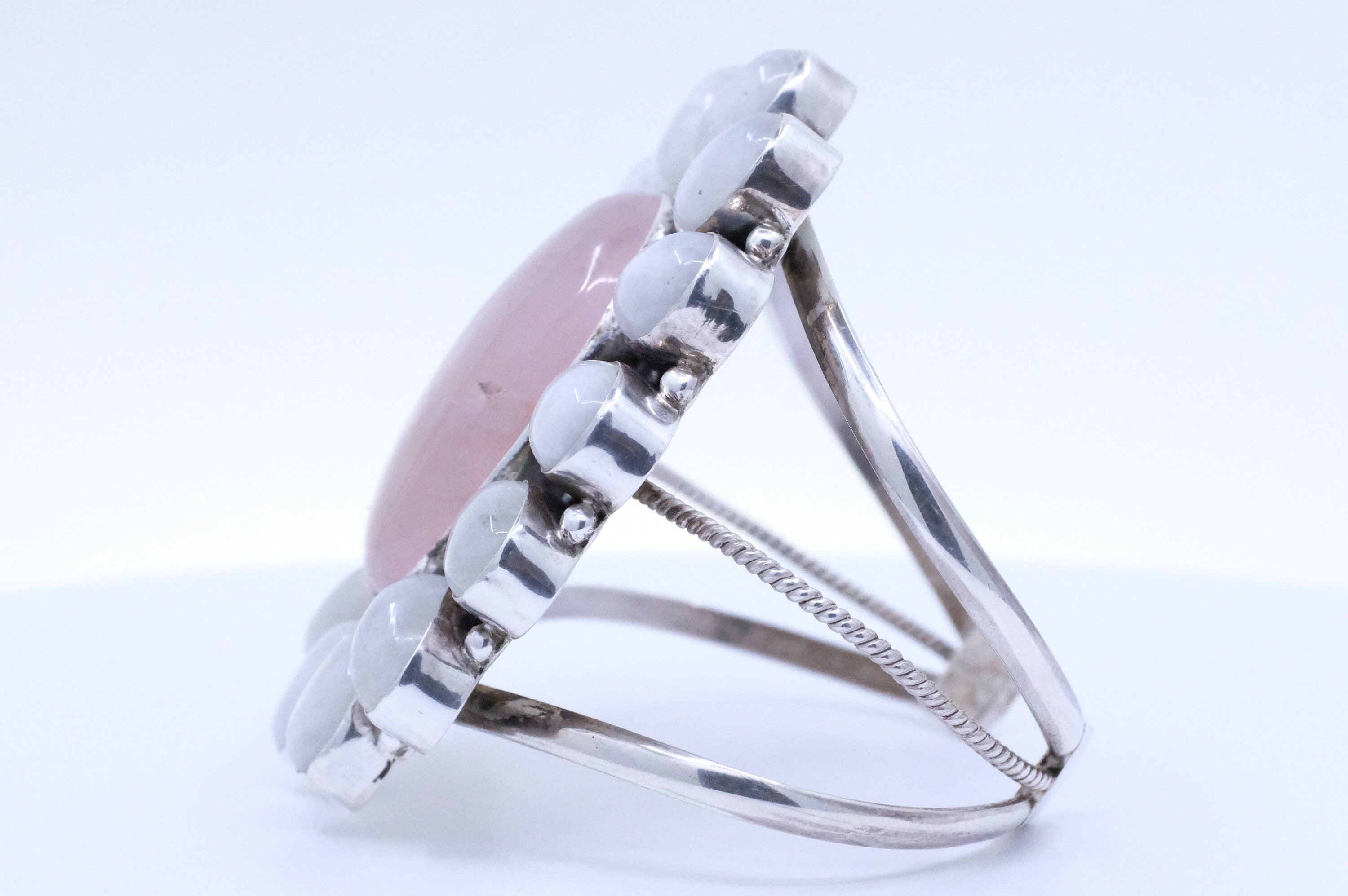 Sterling Silver Rose Quartz & Moonstone Cuff Bracelet