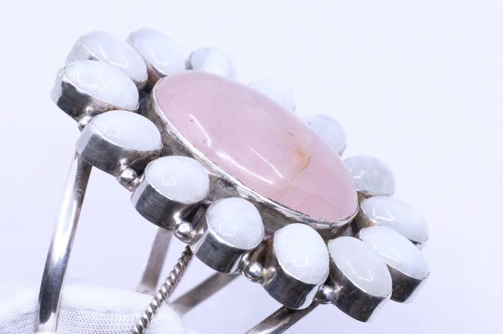 Sterling Silver Rose Quartz & Moonstone Cuff Bracelet