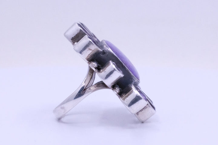 Sterling Silver Charoite & Amethyst Cluster Ring