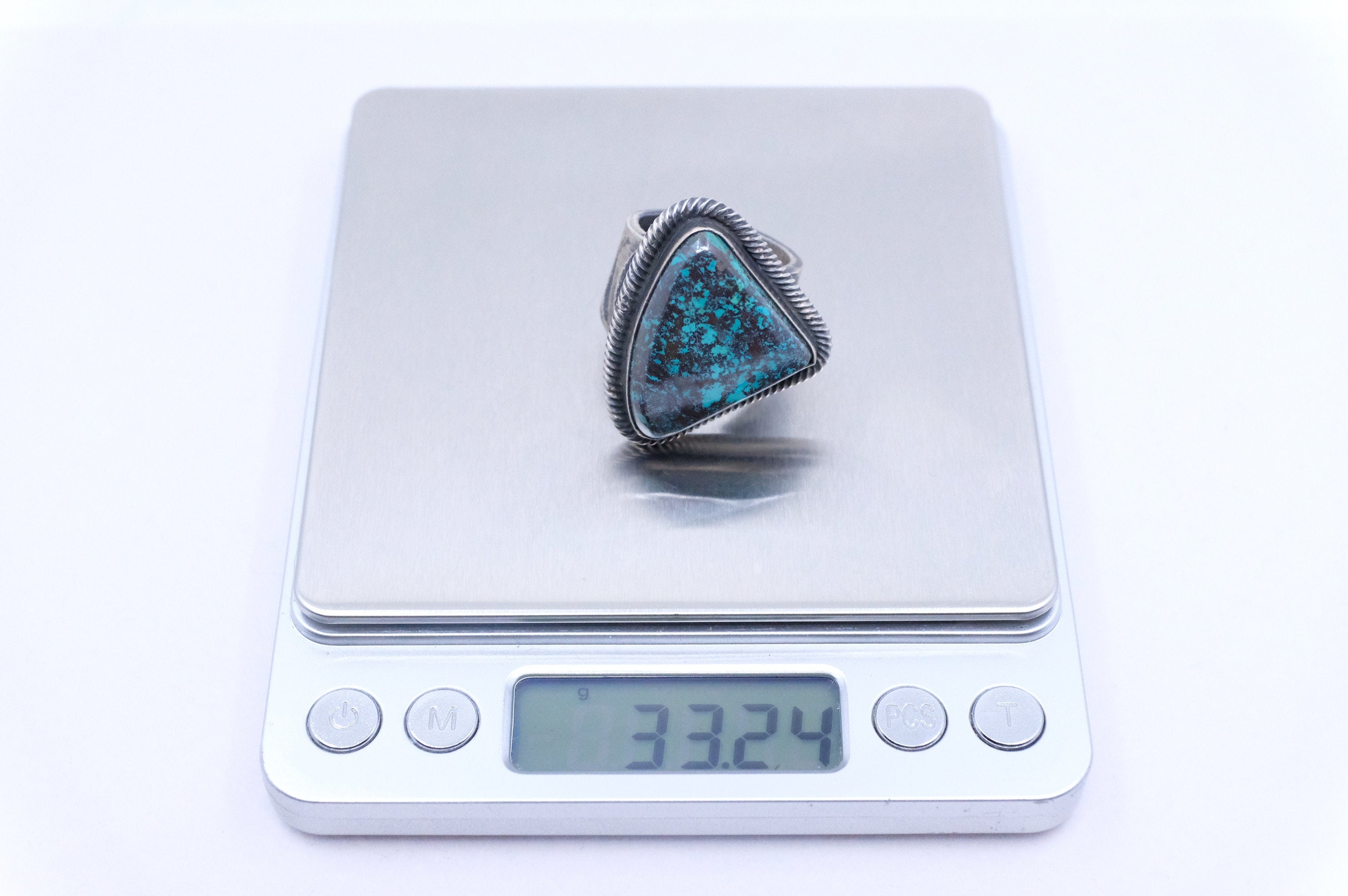 Sterling Silver Hubei Turquoise Chimney Butte Sandcast Ring