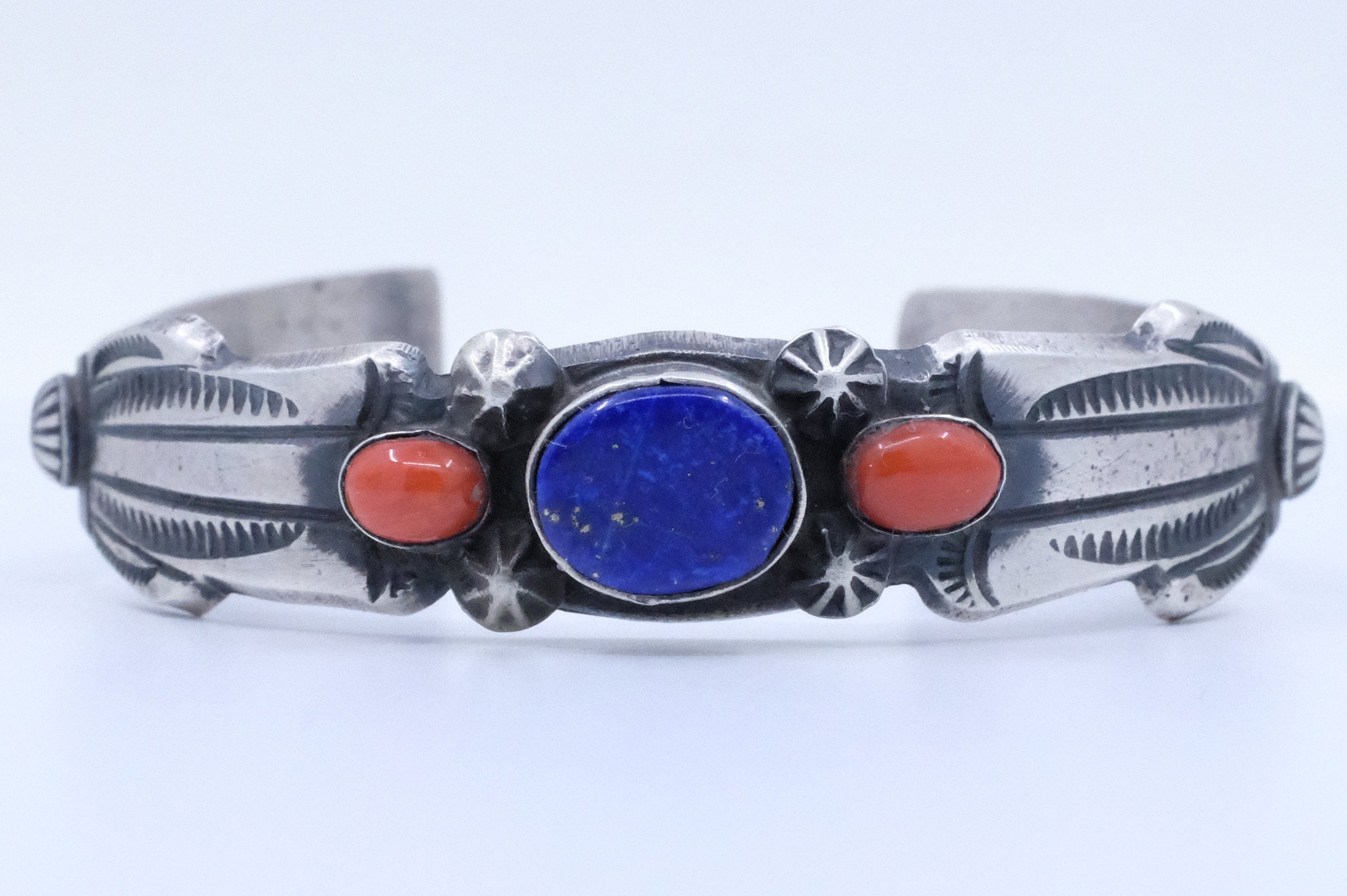 Sterling Silver Lapis Lazuli and Coral Chimney Butte Cuff Bracelet