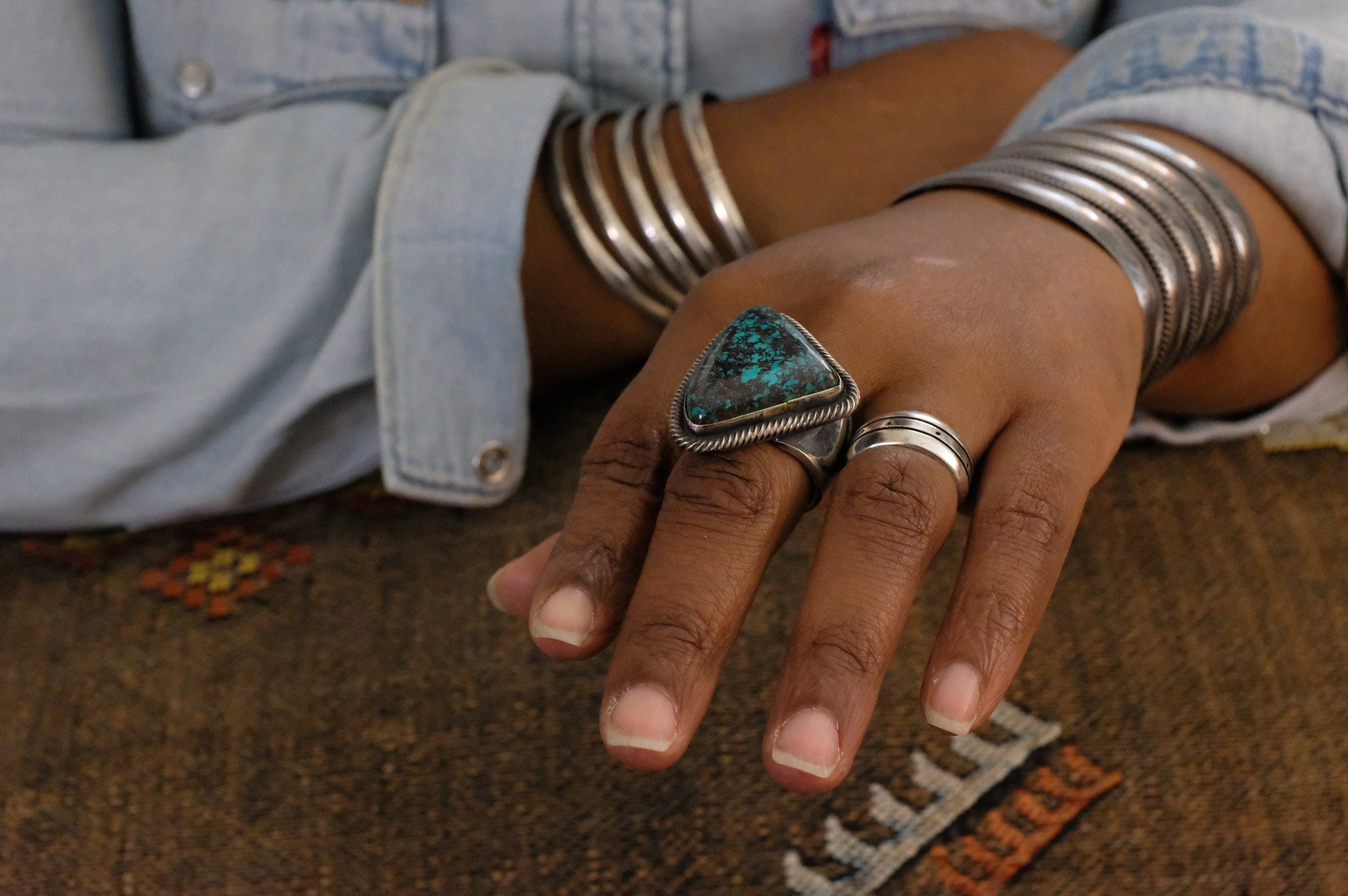 Sterling Silver Hubei Turquoise Chimney Butte Sandcast Ring