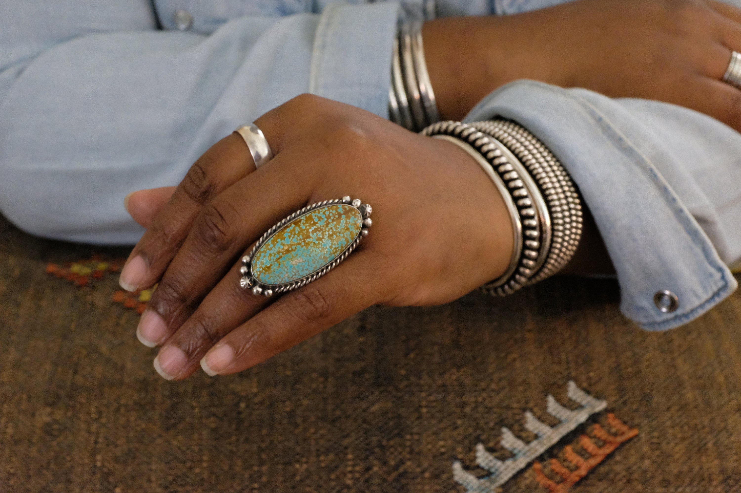 Sterling Silver No. 8 Turquoise Augustine Largo Navajo Ring