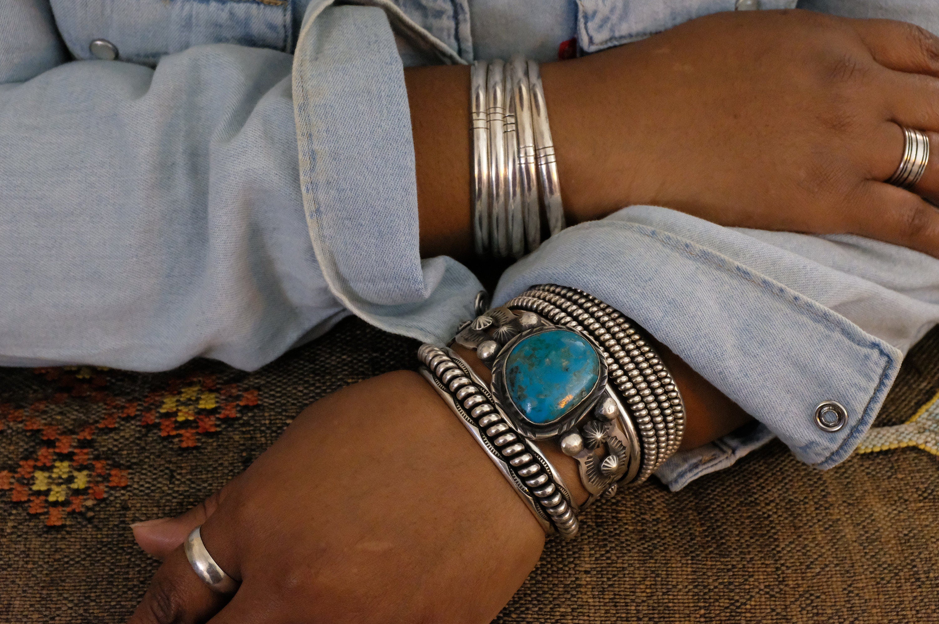 Sterling Silver Kingman Turquoise Chimney Butte Cuff Bracelet