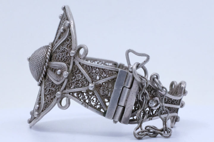 Silver Moroccan Filigree Hinged Bracelet