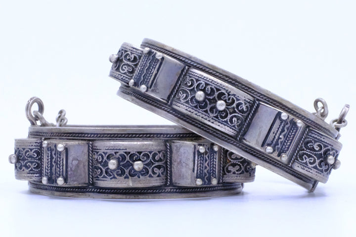 Silver Moroccan Hinged Bracelets (Pair)