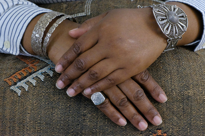 Silver Moroccan Filigree Hinged Bracelet