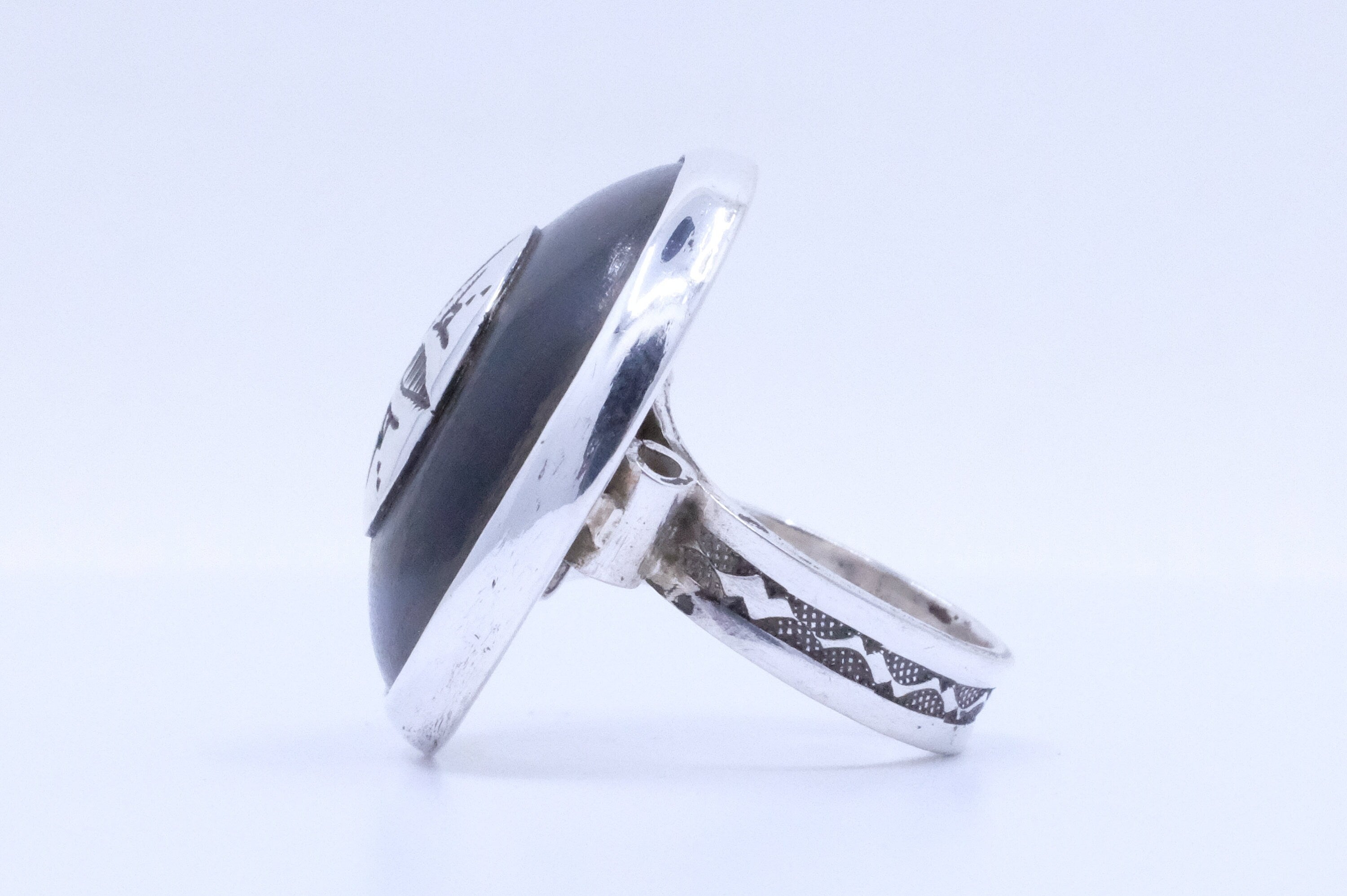 Fine Silver and Ebony Etched African Tuareg Ring