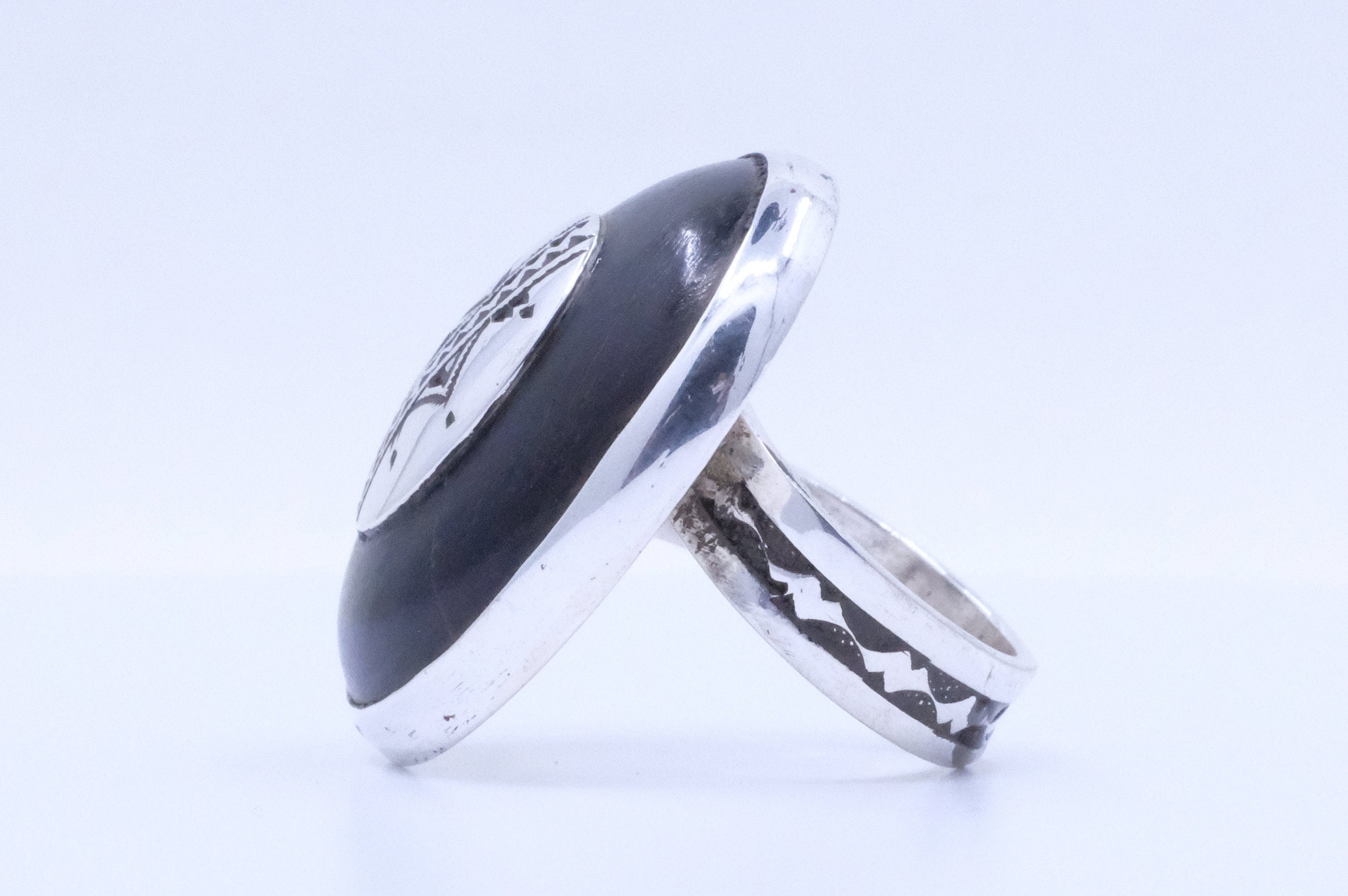 Fine Silver and Ebony Etched Tuareg Ring