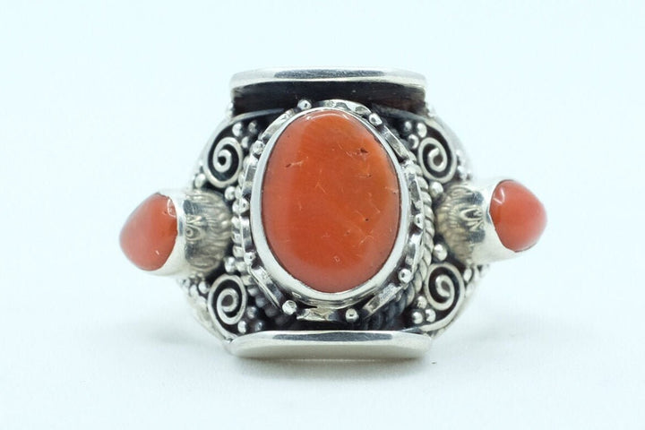 Sterling Silver Coral Nepalese Ring