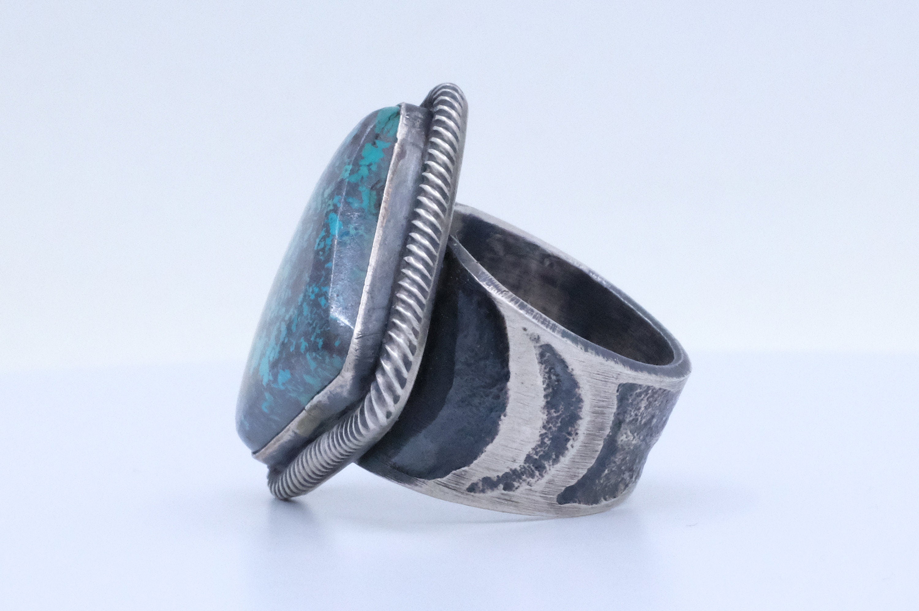 Sterling Silver Hubei Turquoise Chimney Butte Sandcast Ring