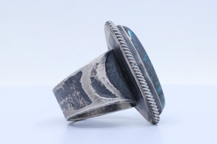 Sterling Silver Hubei Turquoise Chimney Butte Sandcast Ring