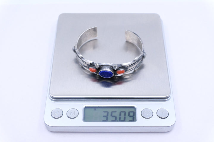 Sterling Silver Lapis Lazuli and Coral Chimney Butte Cuff Bracelet