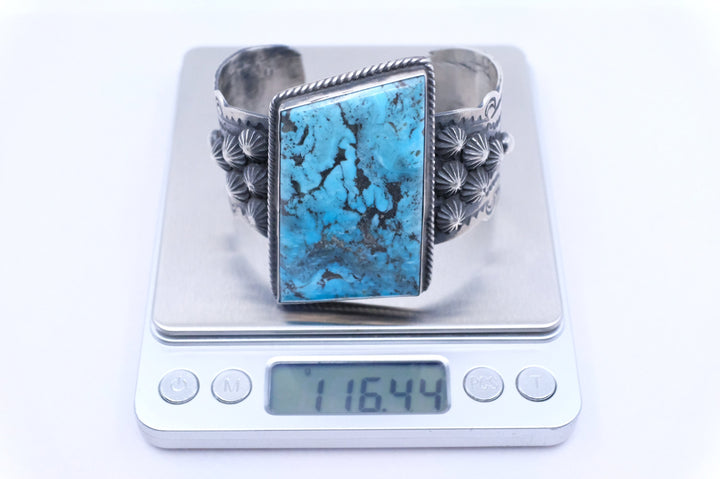 Sterling Silver Smoky Kingman Turquoise Chimney Butte Cuff Bracelet