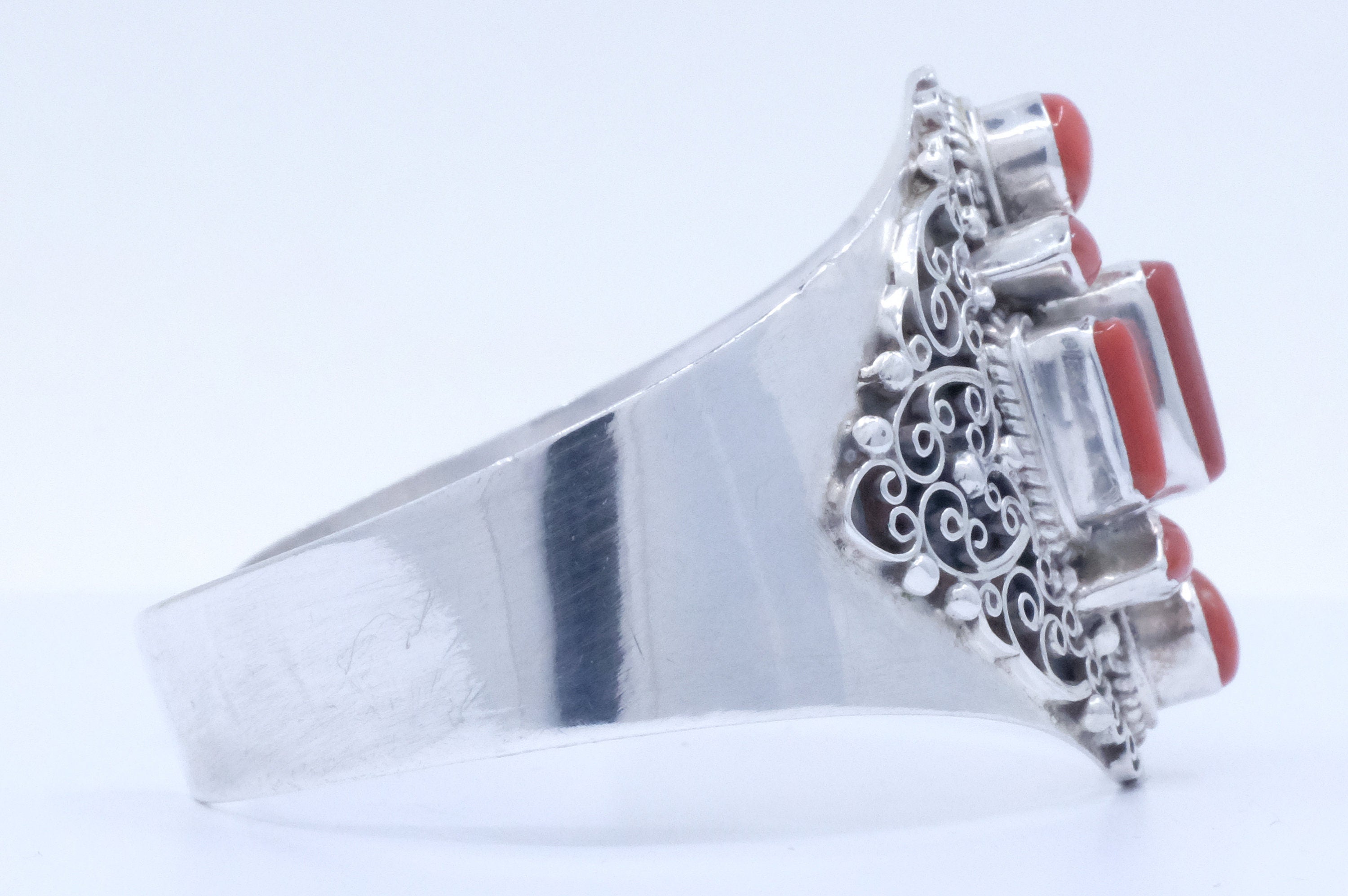 Sterling Silver Coral Filigree Cuff Bracelet