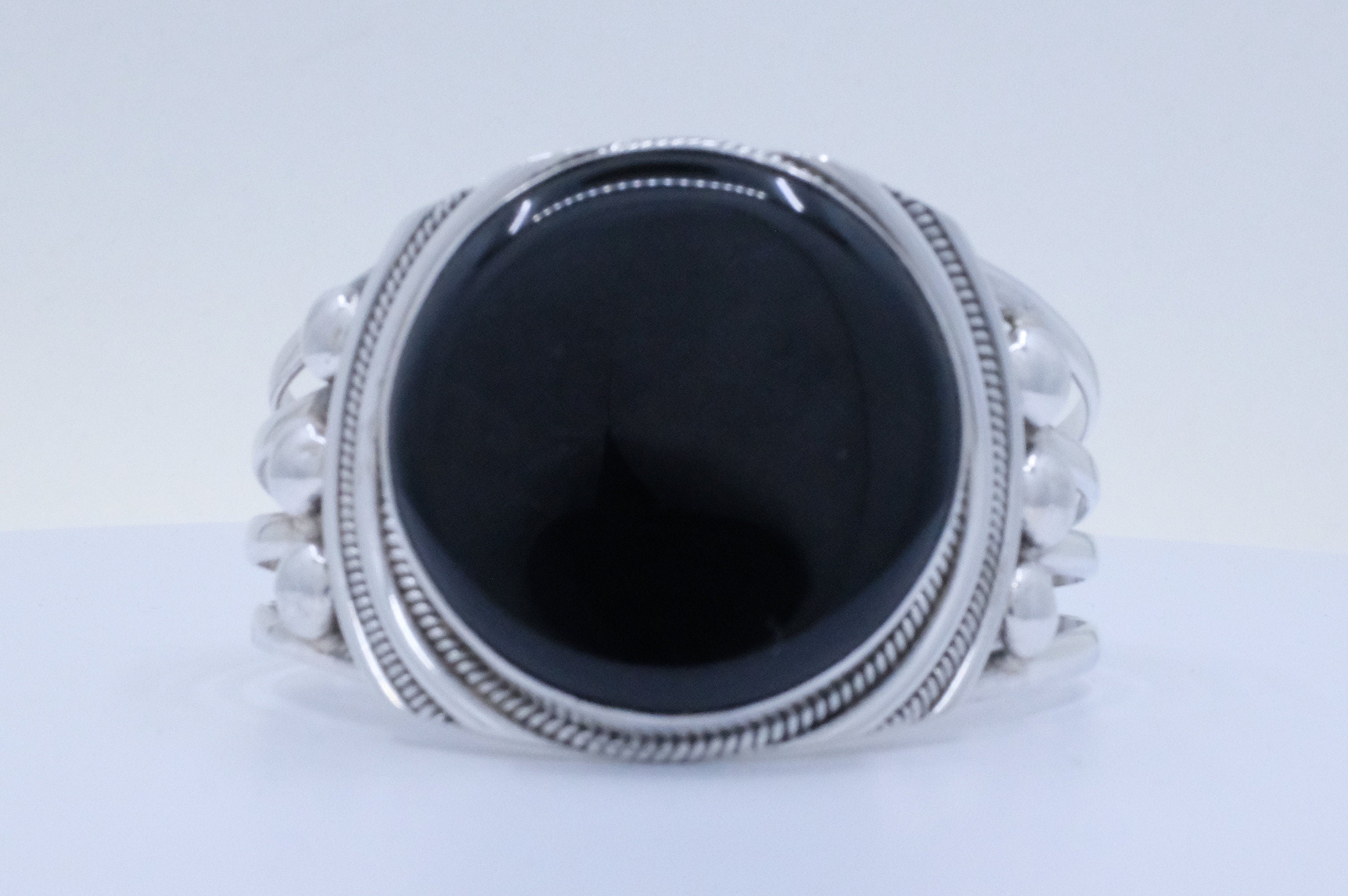 Sterling Silver Onyx Tibetan Cuff Bracelet