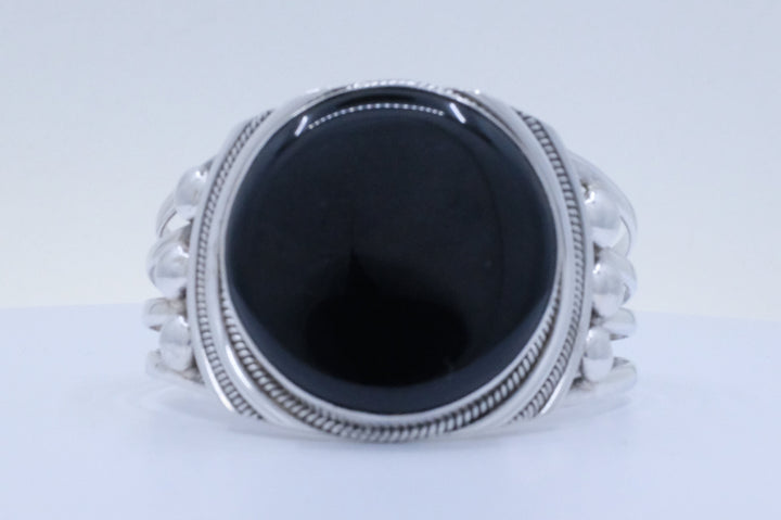 Sterling Silver Onyx Tibetan Cuff Bracelet